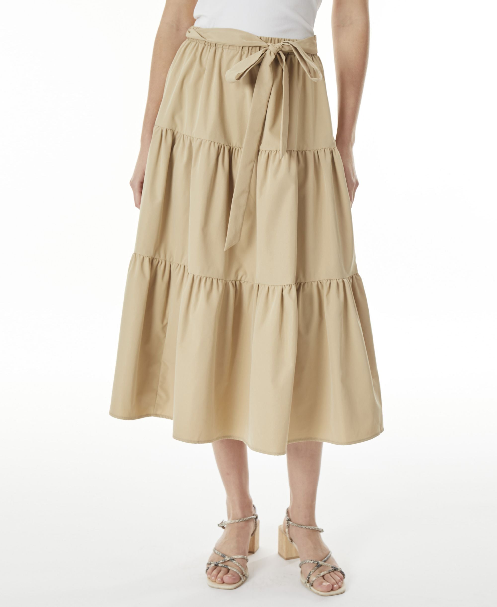 Womens 3 Tiered Self Tie Maxi Skirt