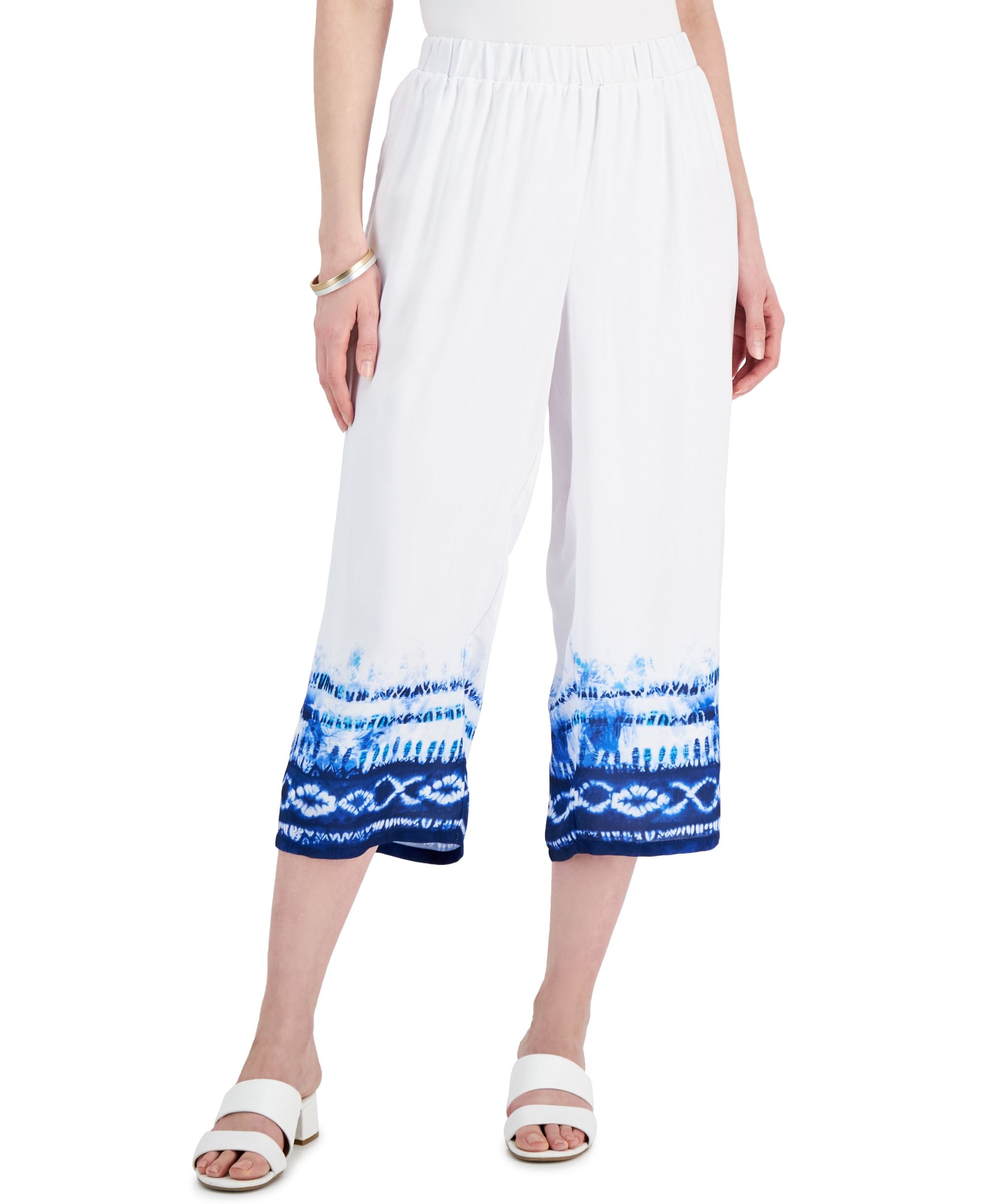 JM Collection Petite Dyed-Hem Wide-Leg Capri Pants