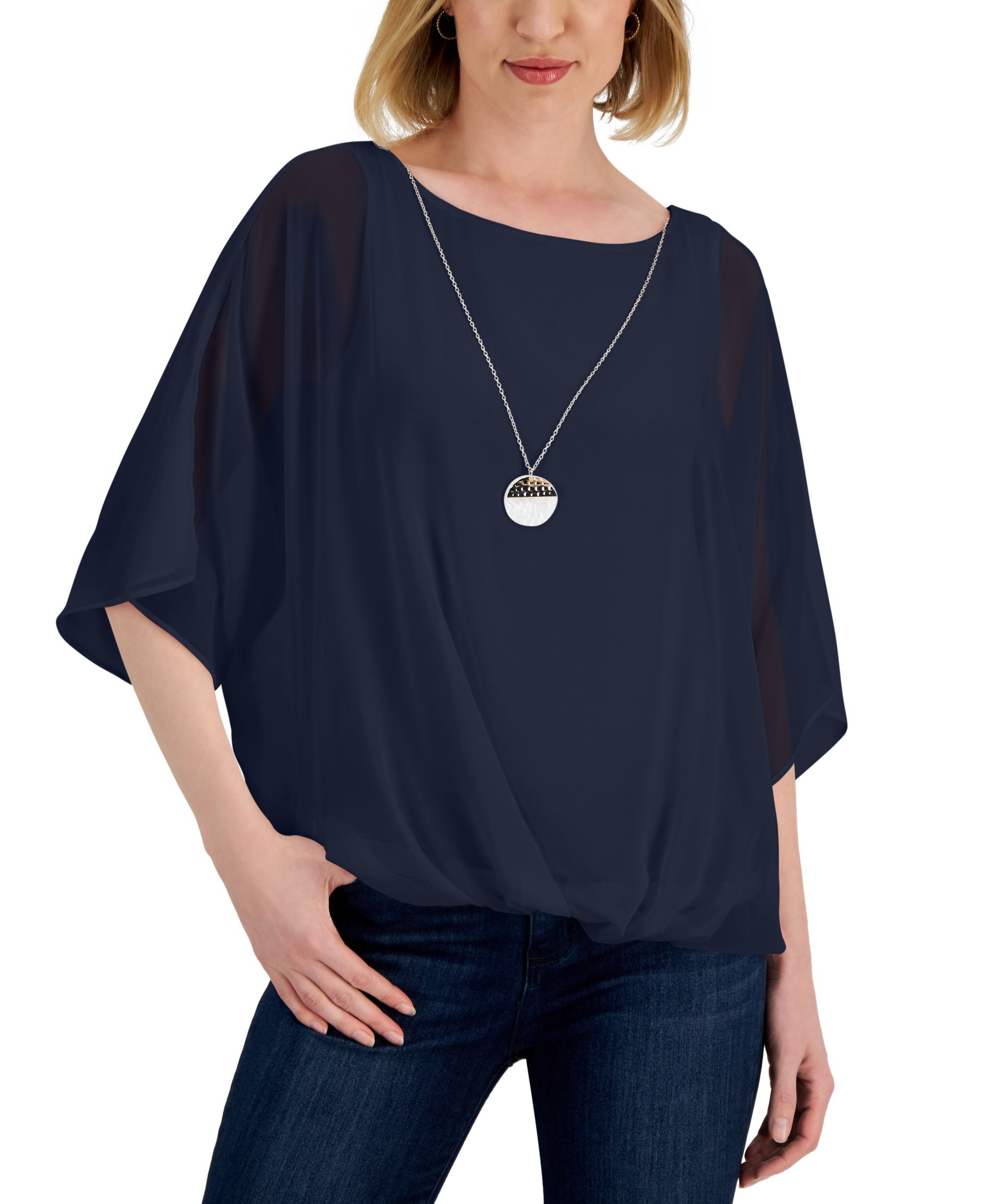 JM Collection Womens Bubble Hem Necklace Top