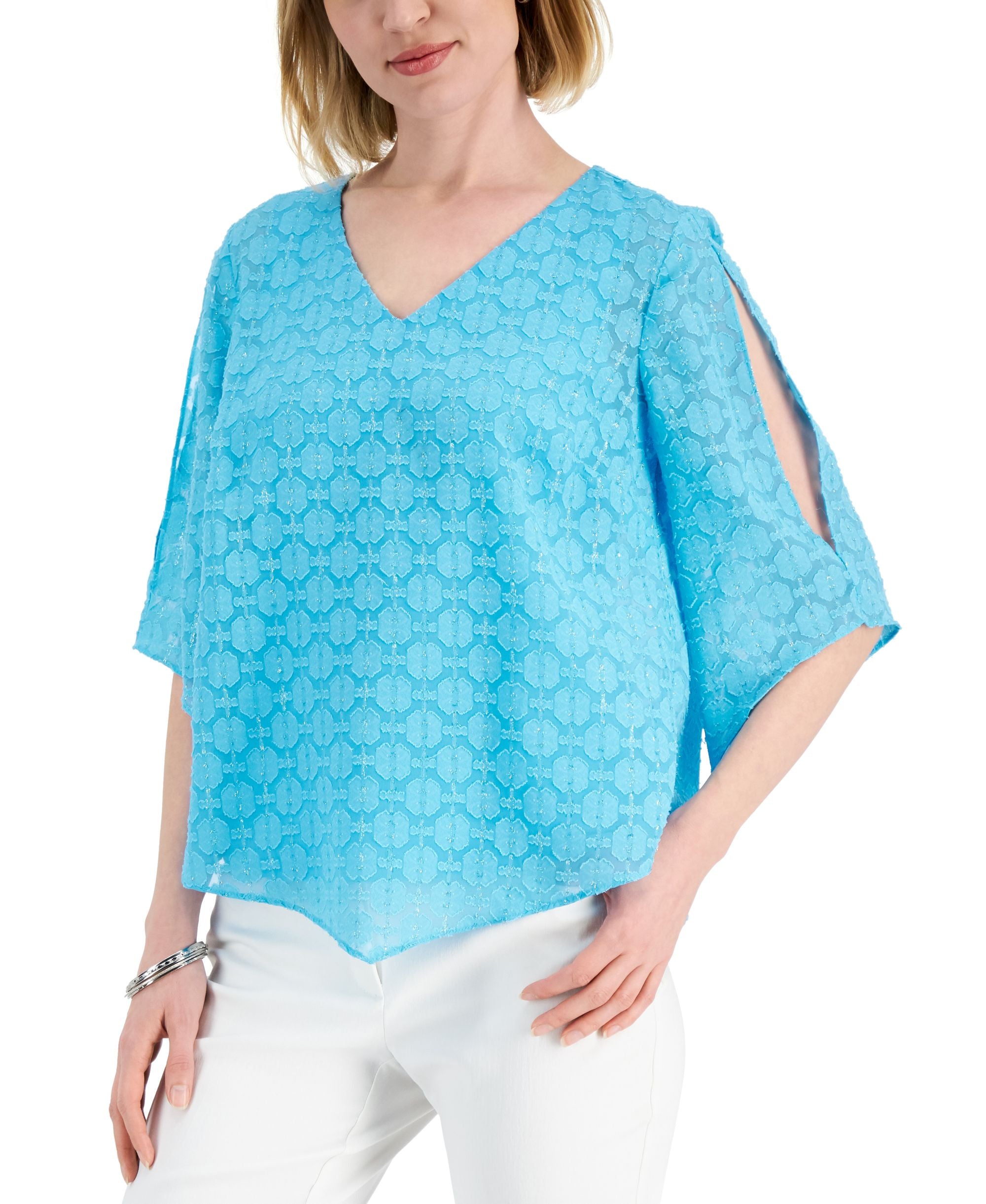 JM Collection Womens Cold Shoulder Pointed Hem Top