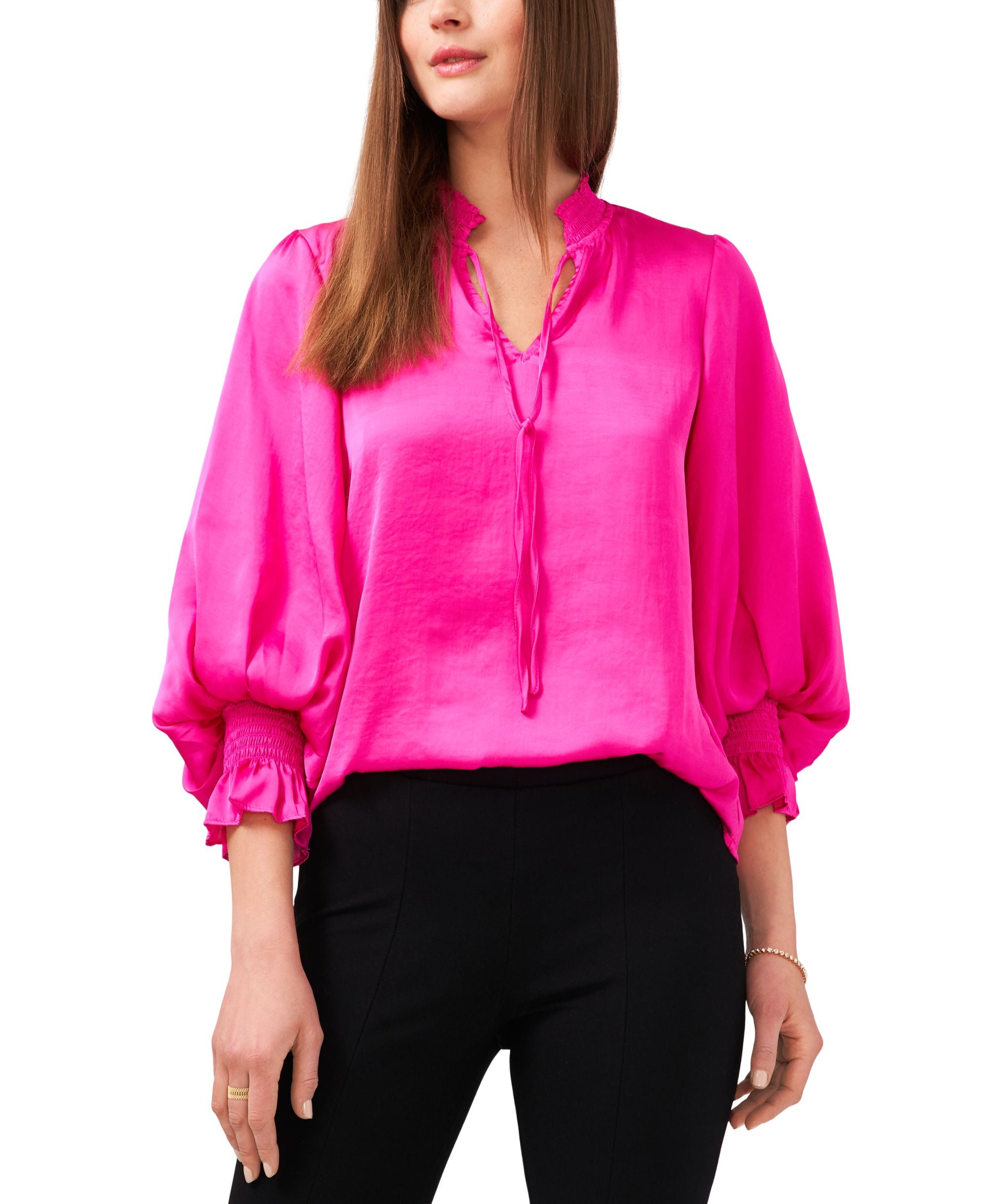 Split-Neck Smocked Blouse