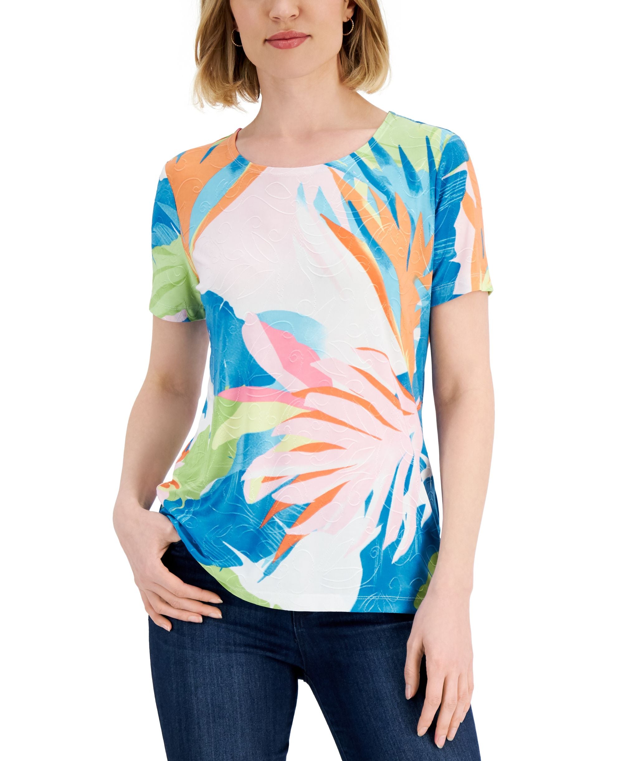 JM Collection Womens Printed Jacquard Top