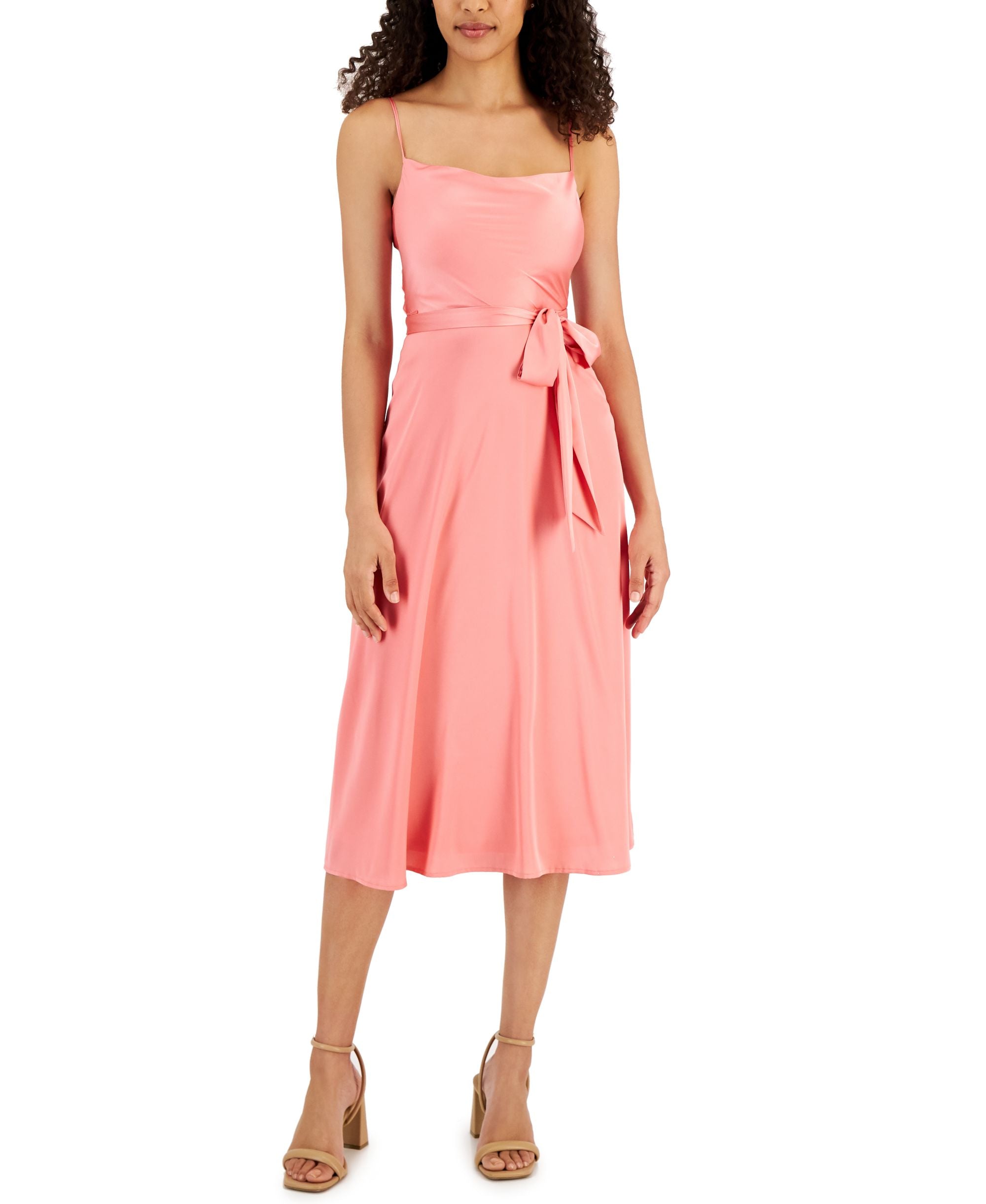 Tahari Asl Drape Neck Stretch Charmeuse Midi Dress