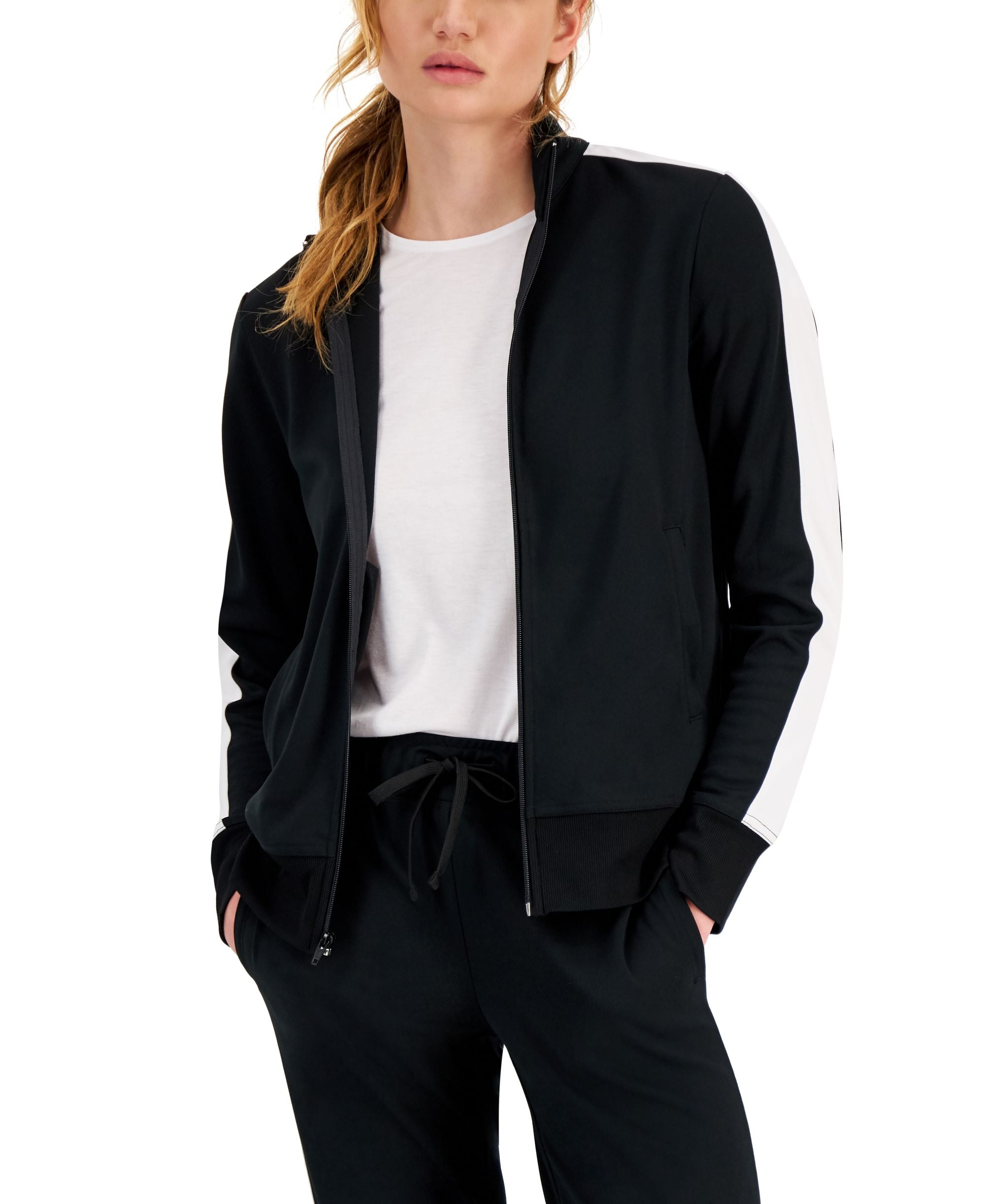 ID Ideology Womens Zip Striped Sleeve Track Jacket