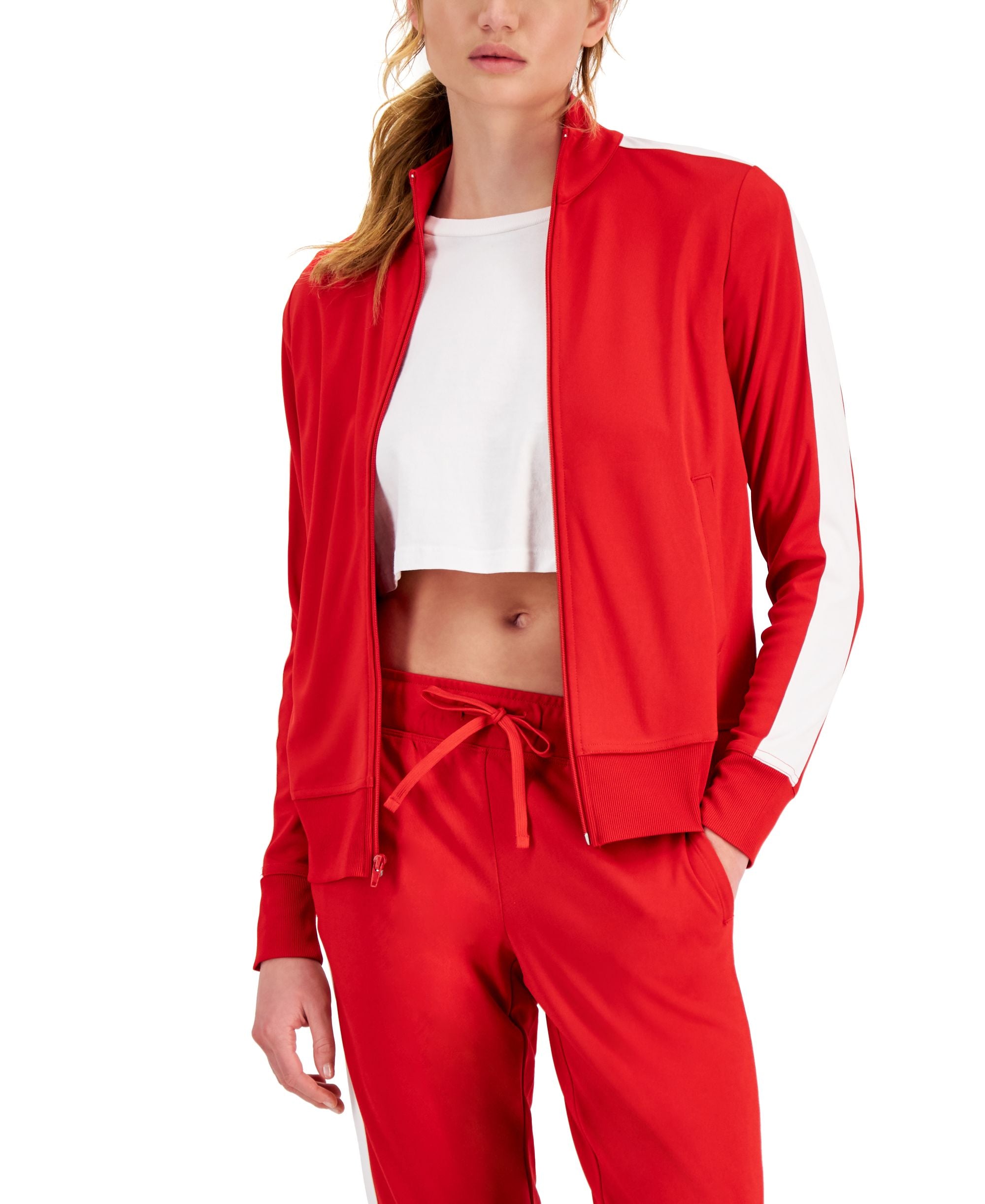 ID Ideology Womens Zip Striped Sleeve Track Jacket