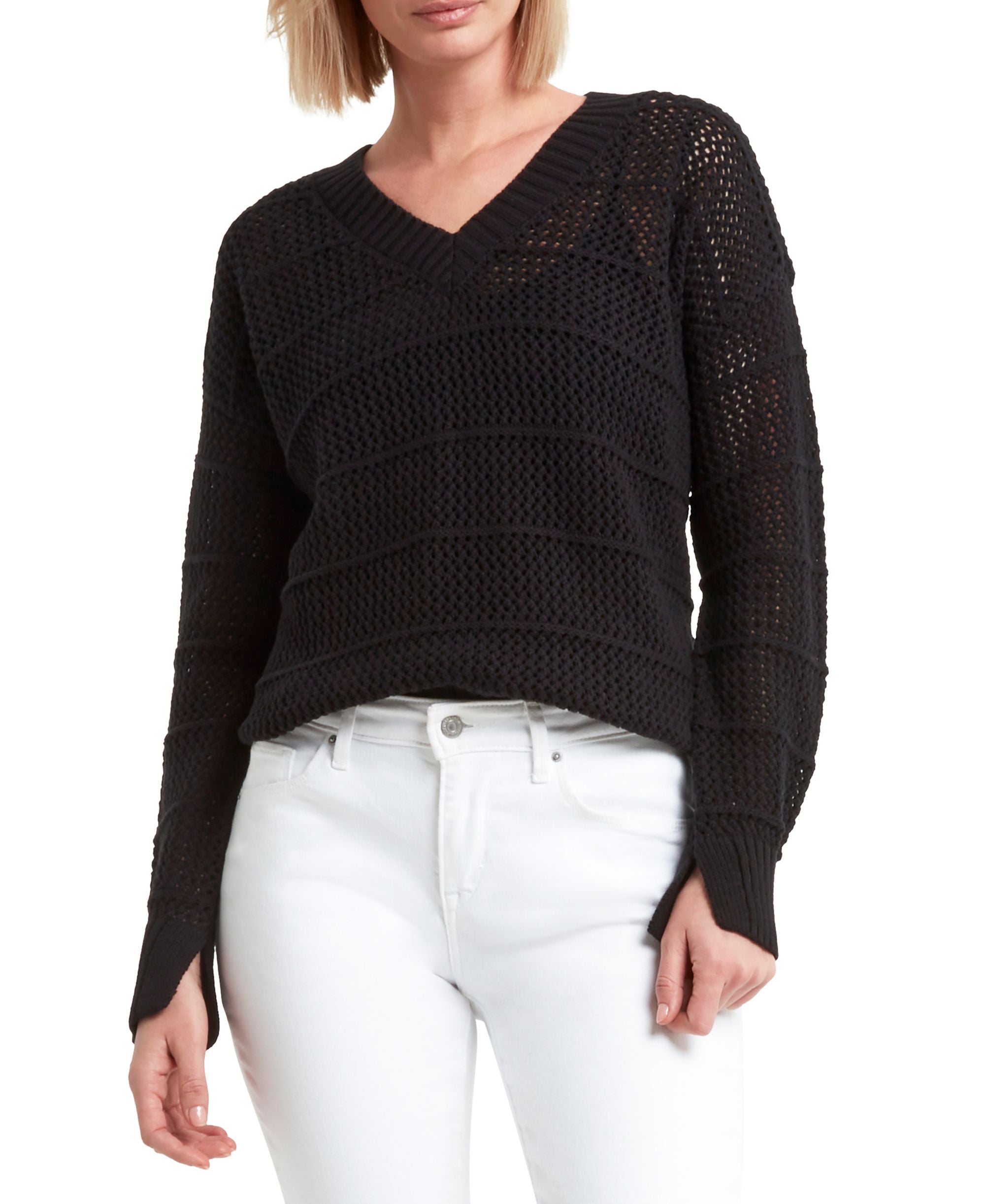 H Halston Long Sleeve V Neck Top