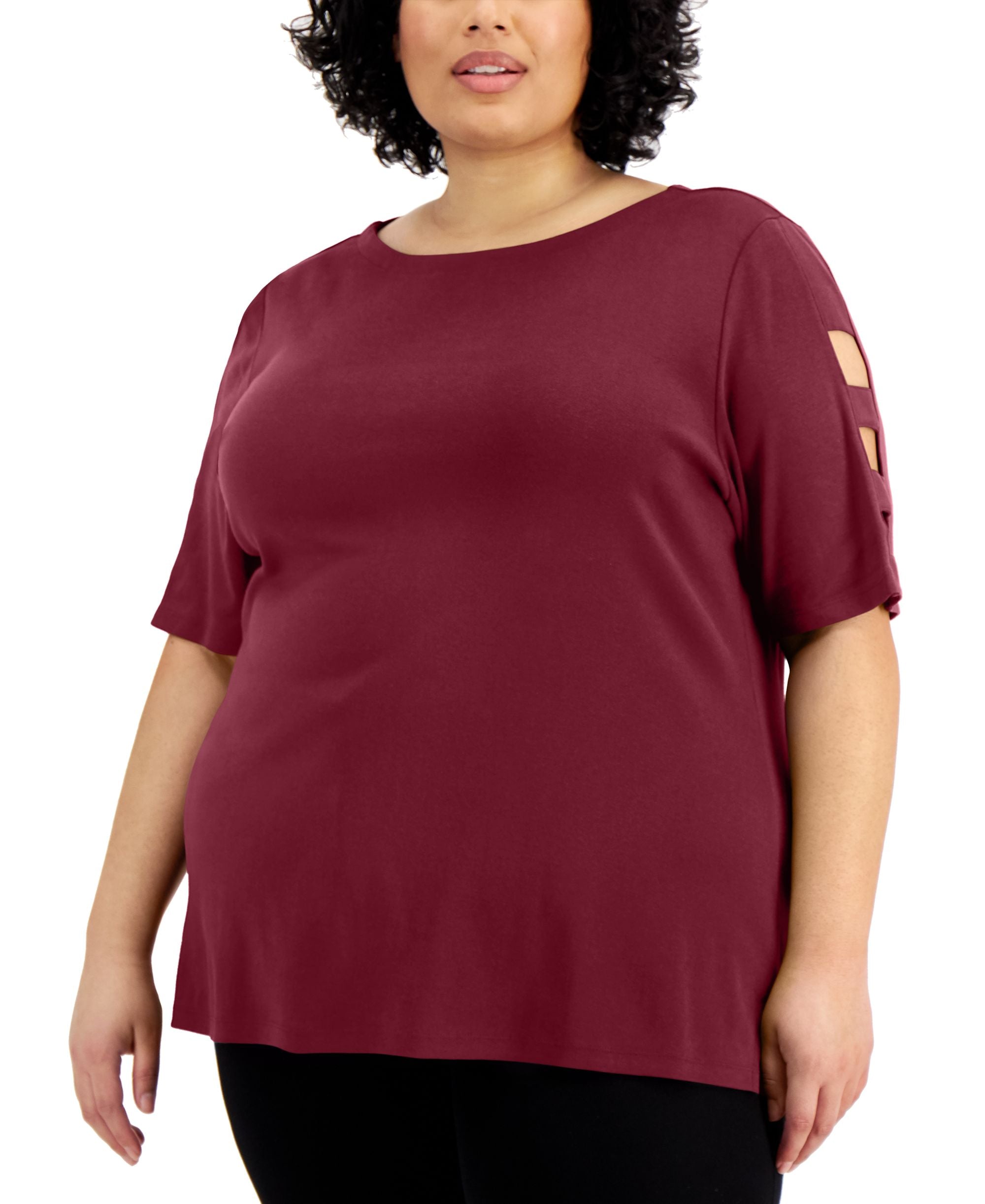 Plus Size Cotton Cutout-Sleeve Top