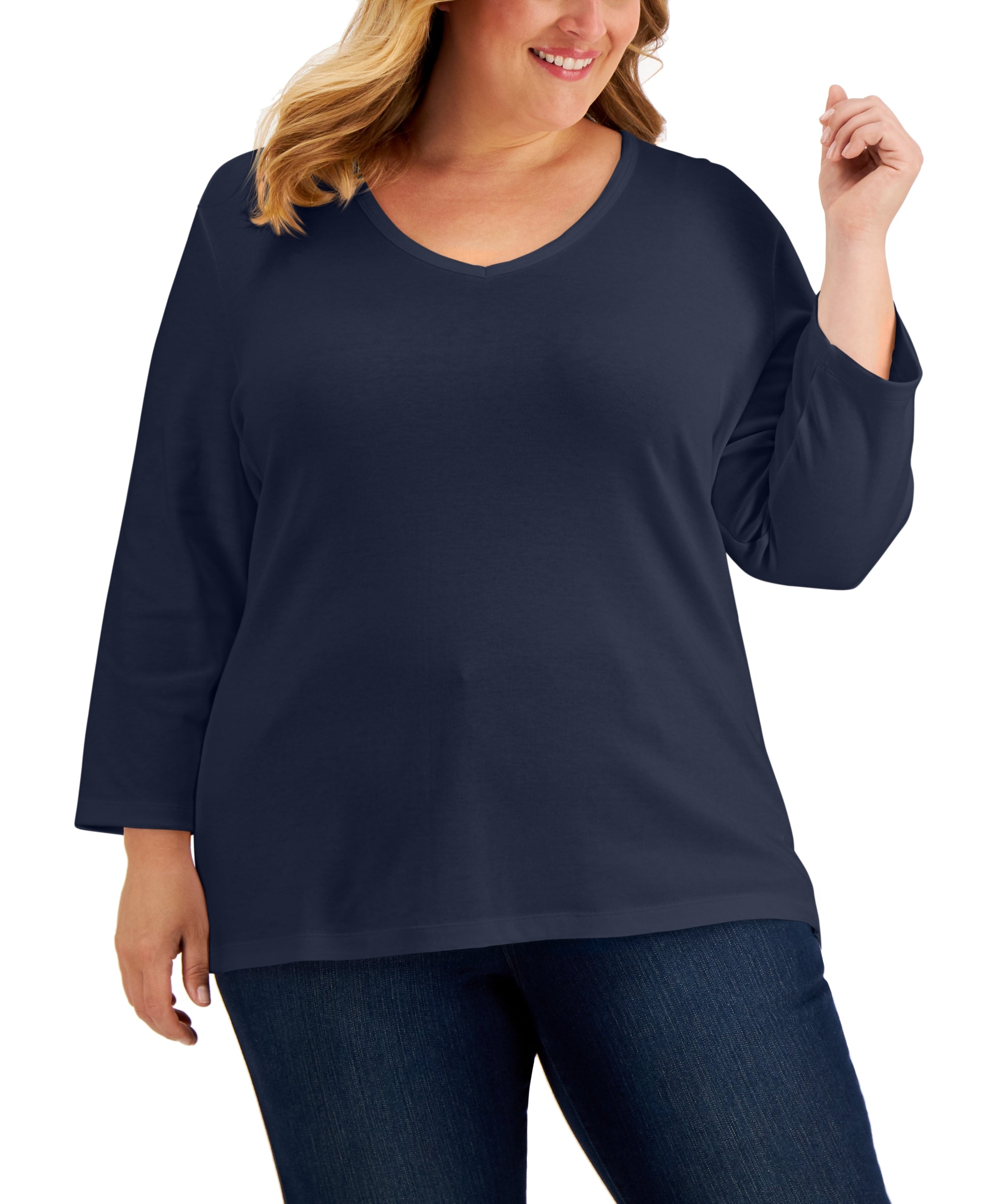 Plus Size 3/4-Sleeve V-Neck Top