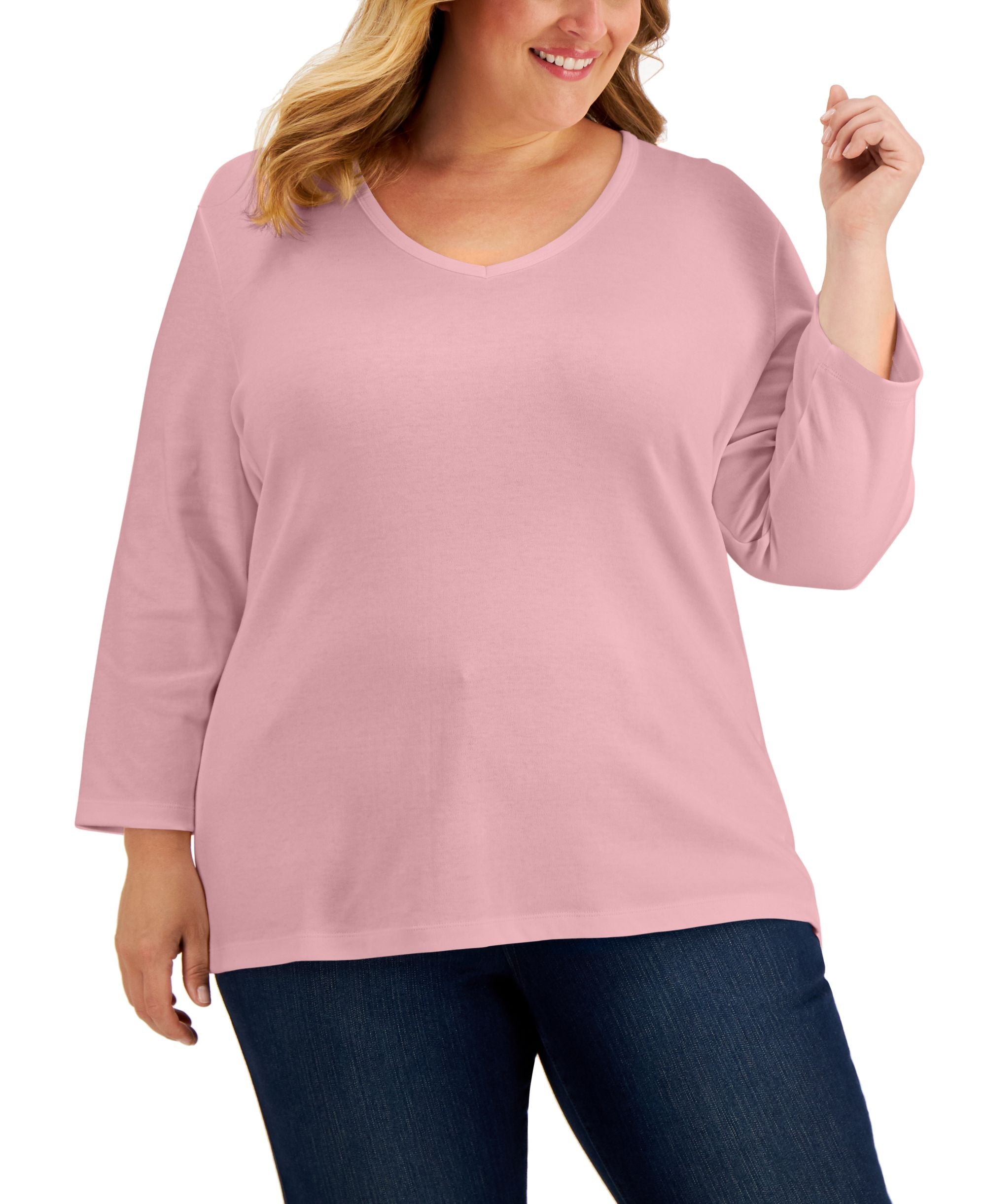 Plus Size 3/4-Sleeve V-Neck Top