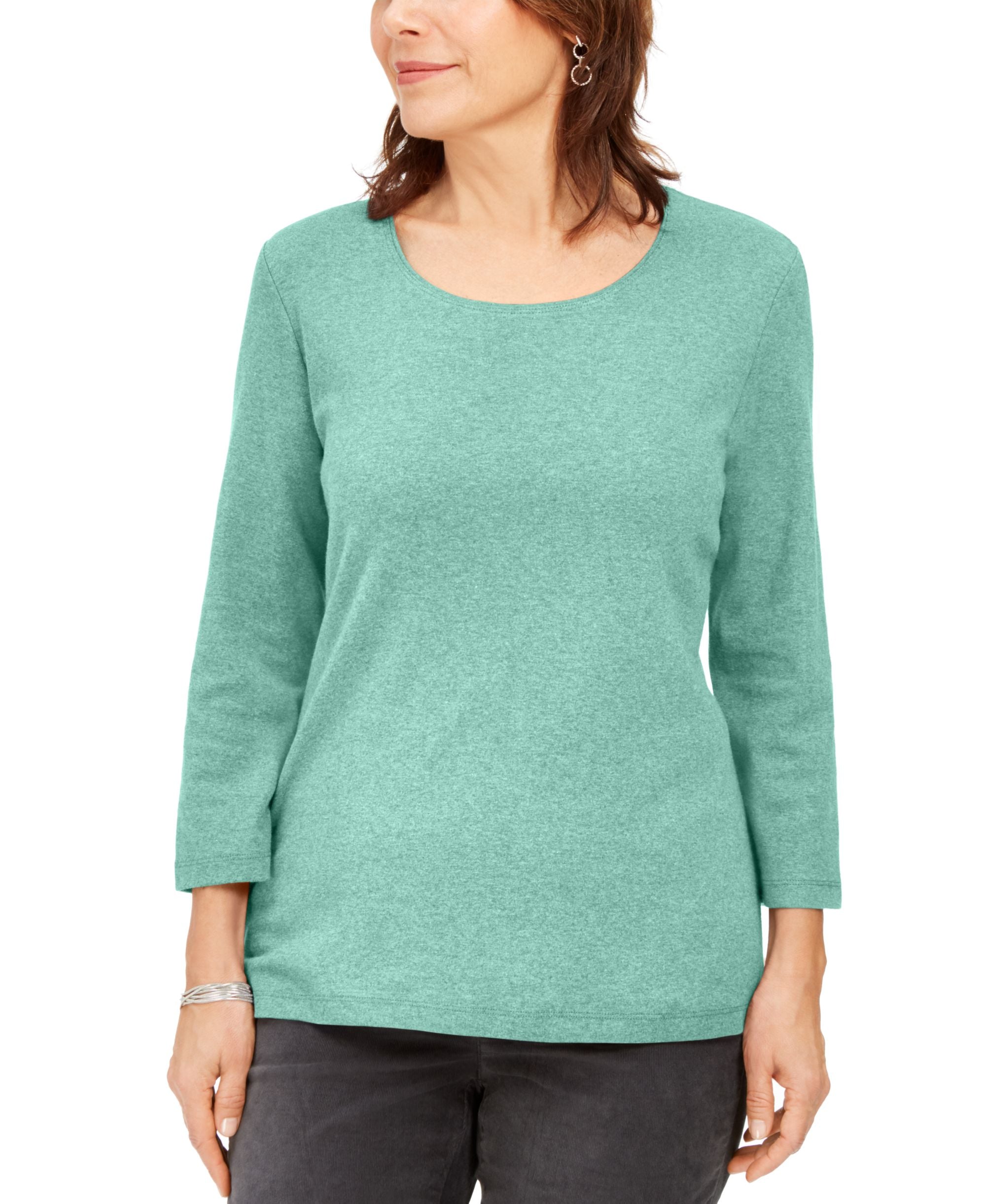 Petite 3/4 Sleeve Cotton Scoop-Neck Top