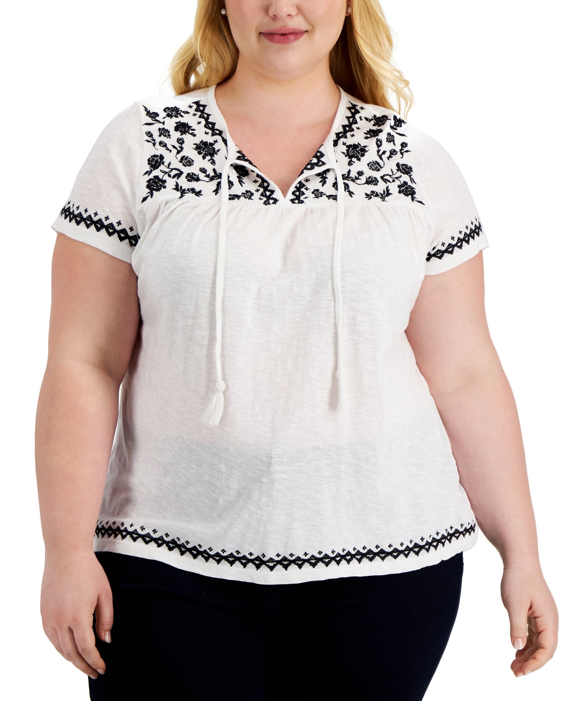 Style & Co Plus Size Embroidered Peasant Top