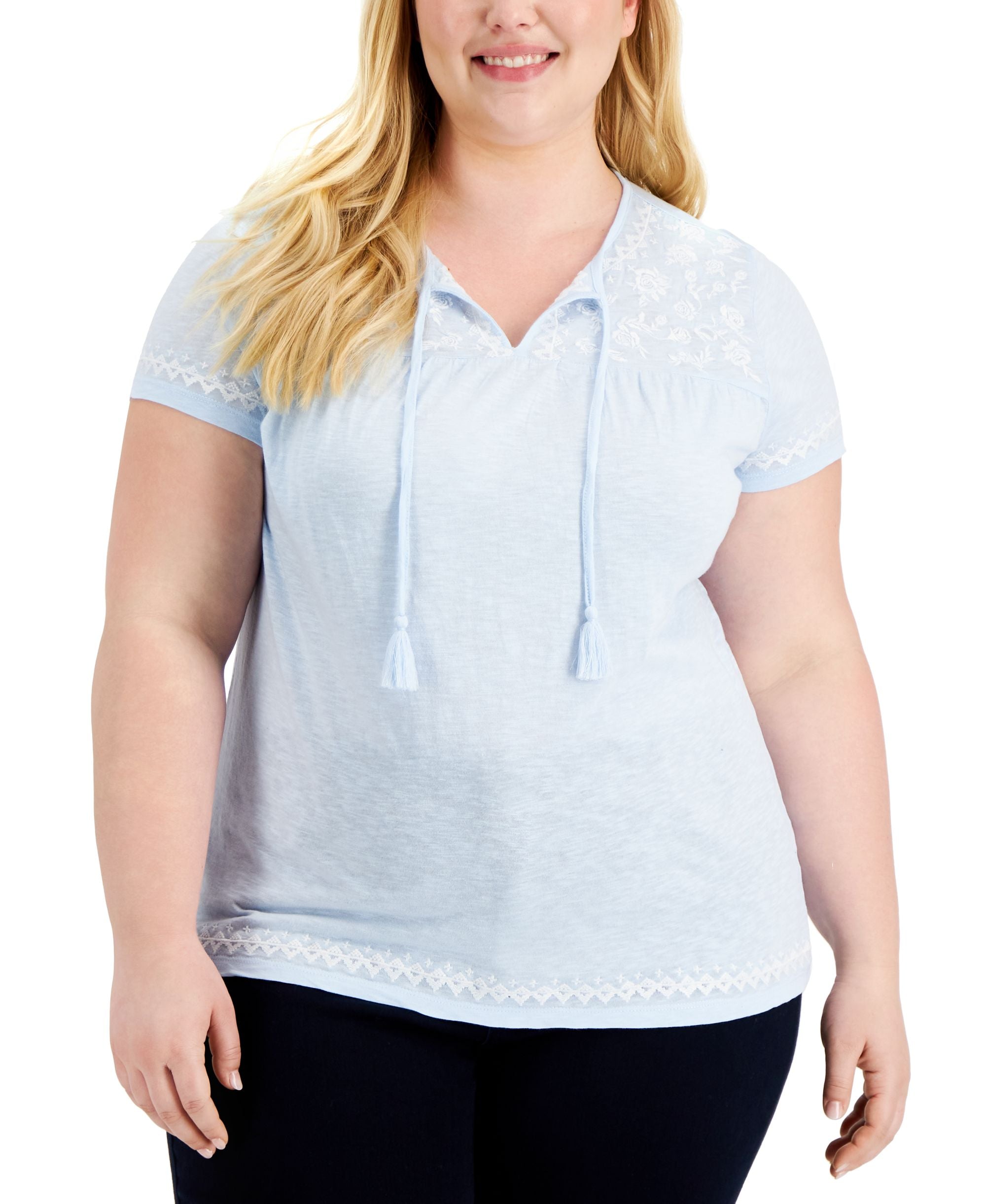 Style & Co Plus Size Embroidered Peasant Top