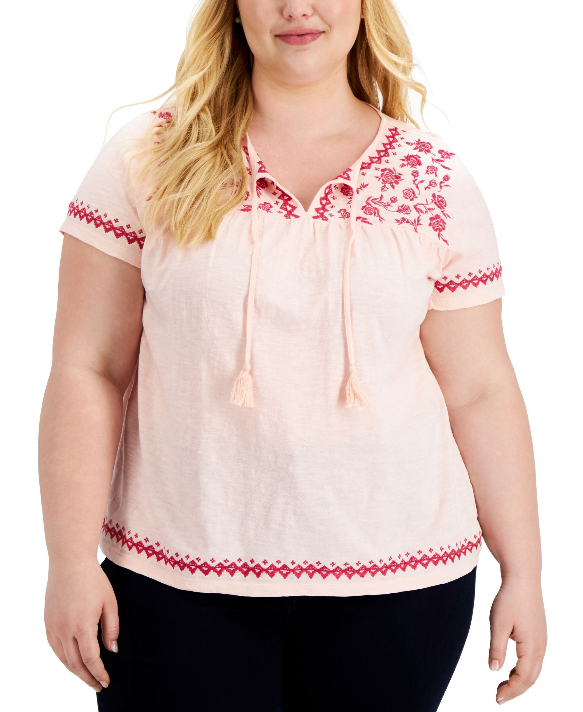 Style & Co Plus Size Embroidered Peasant Top
