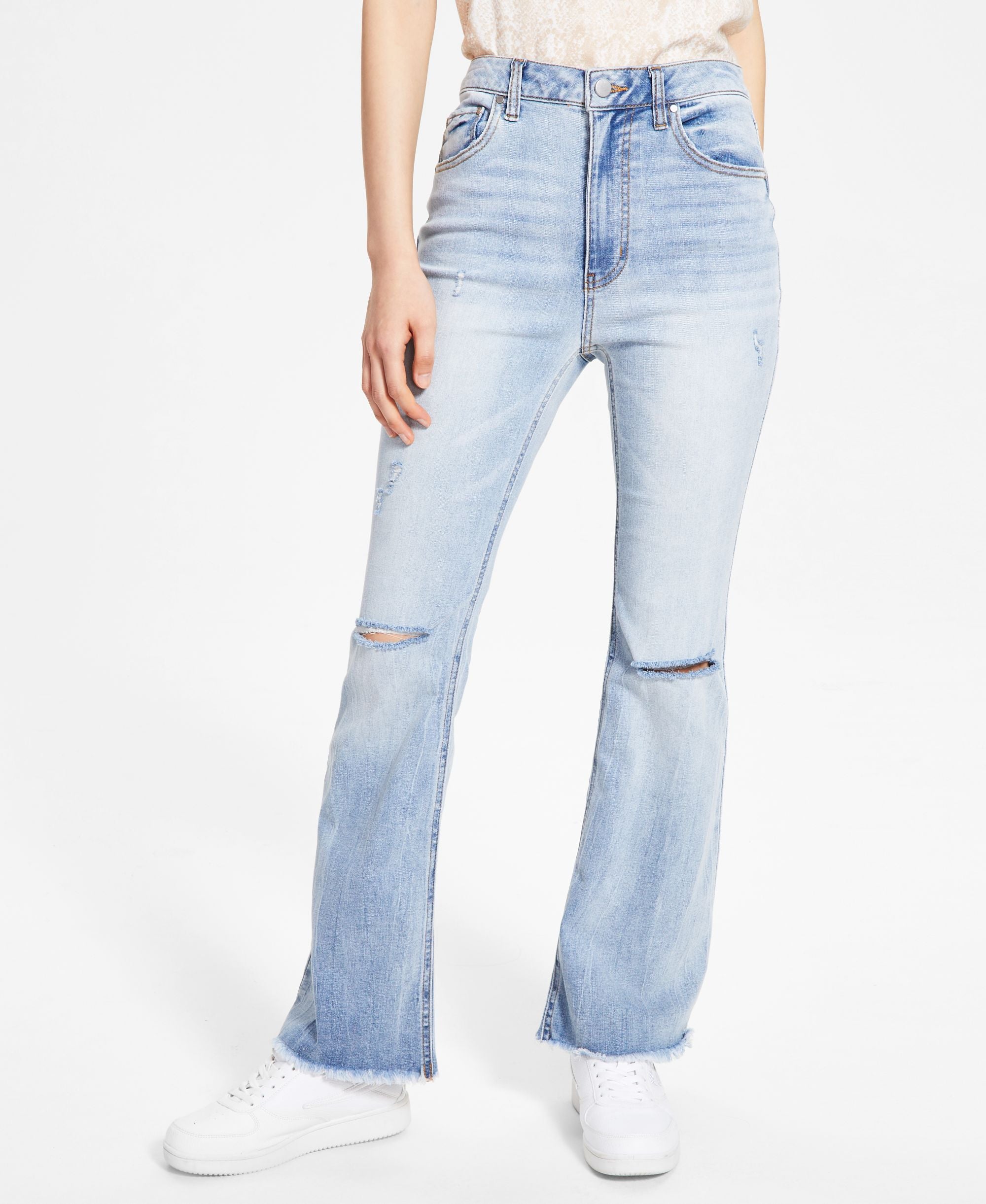 Tinsel Petite High Rise Distressed Flare Jeans