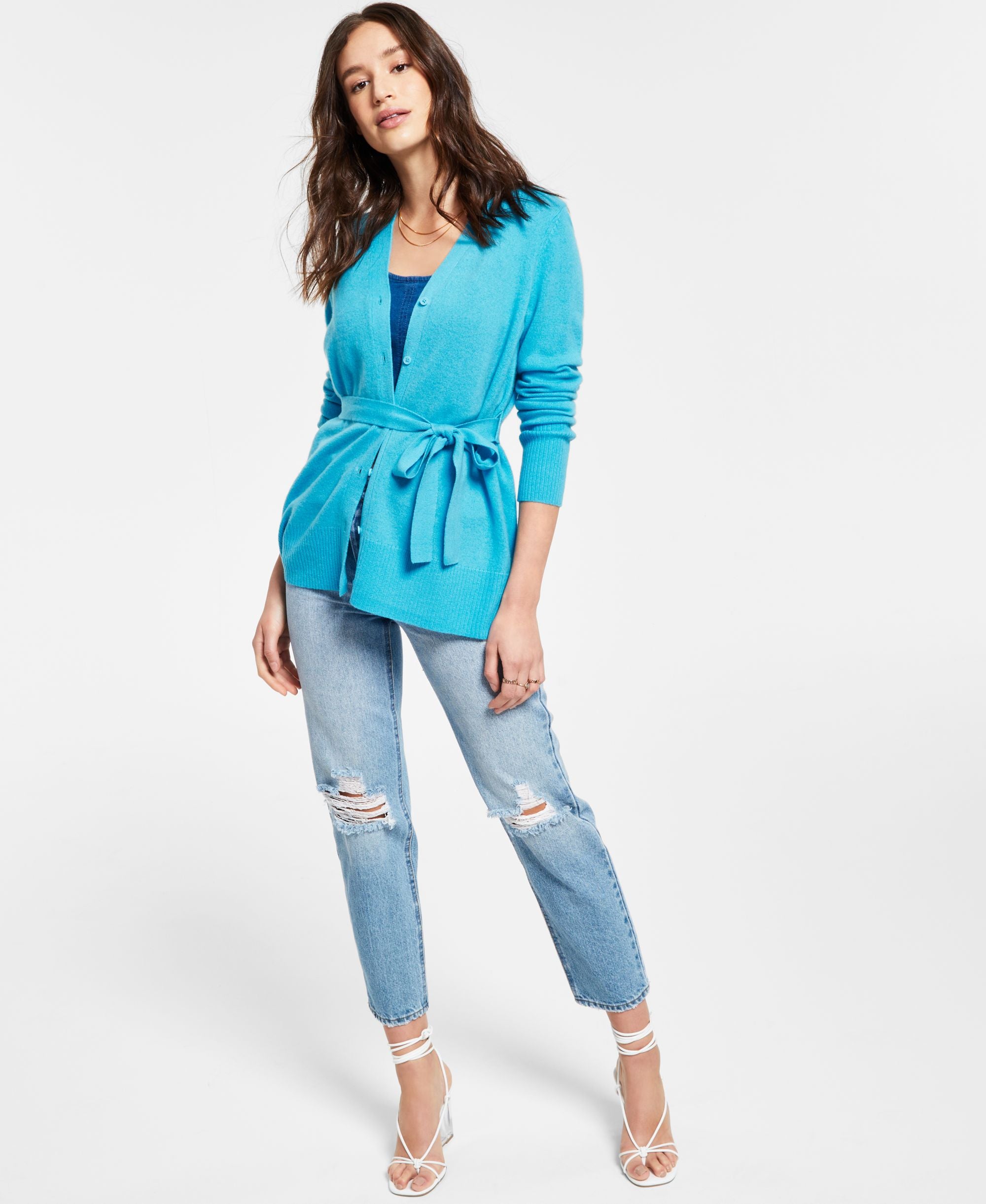 Charter Club Cashmere Tie Cardigan