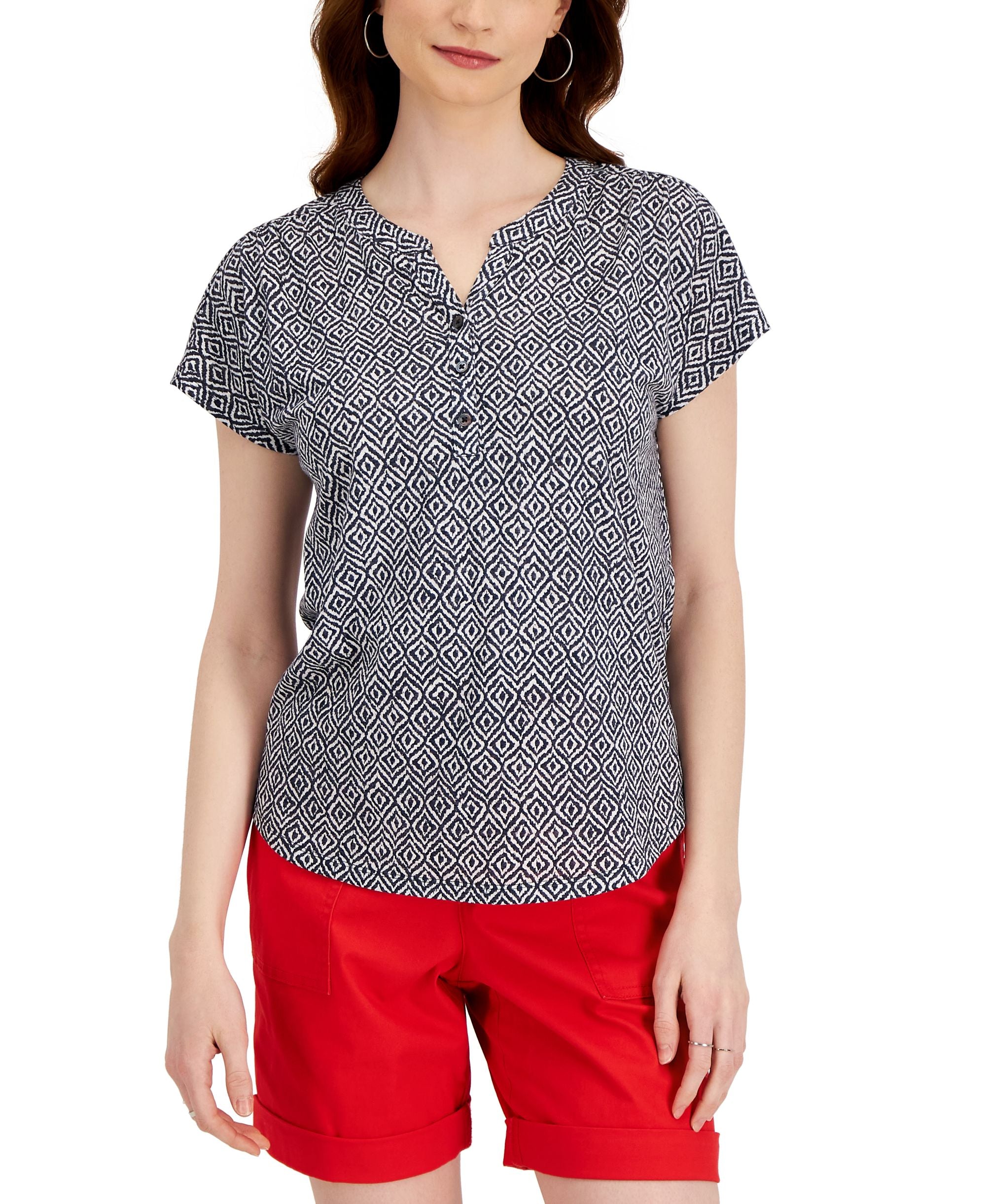 Style & Co Petite Printed Henley Top