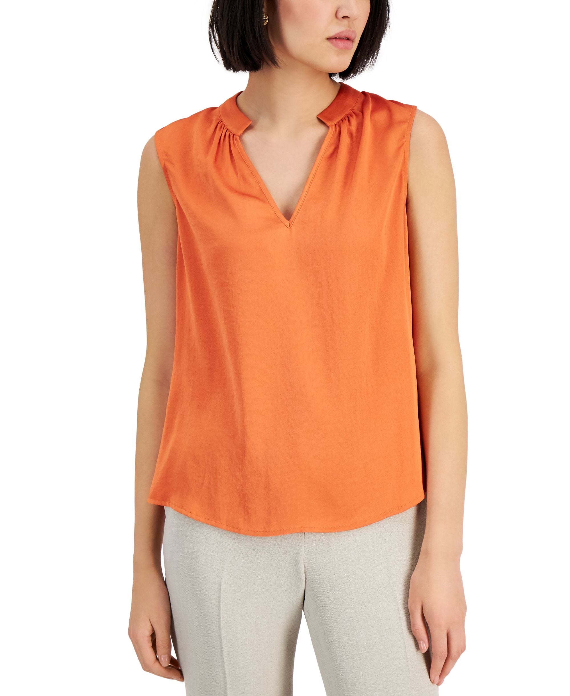 Kasper Sleeveless Split Neck Top