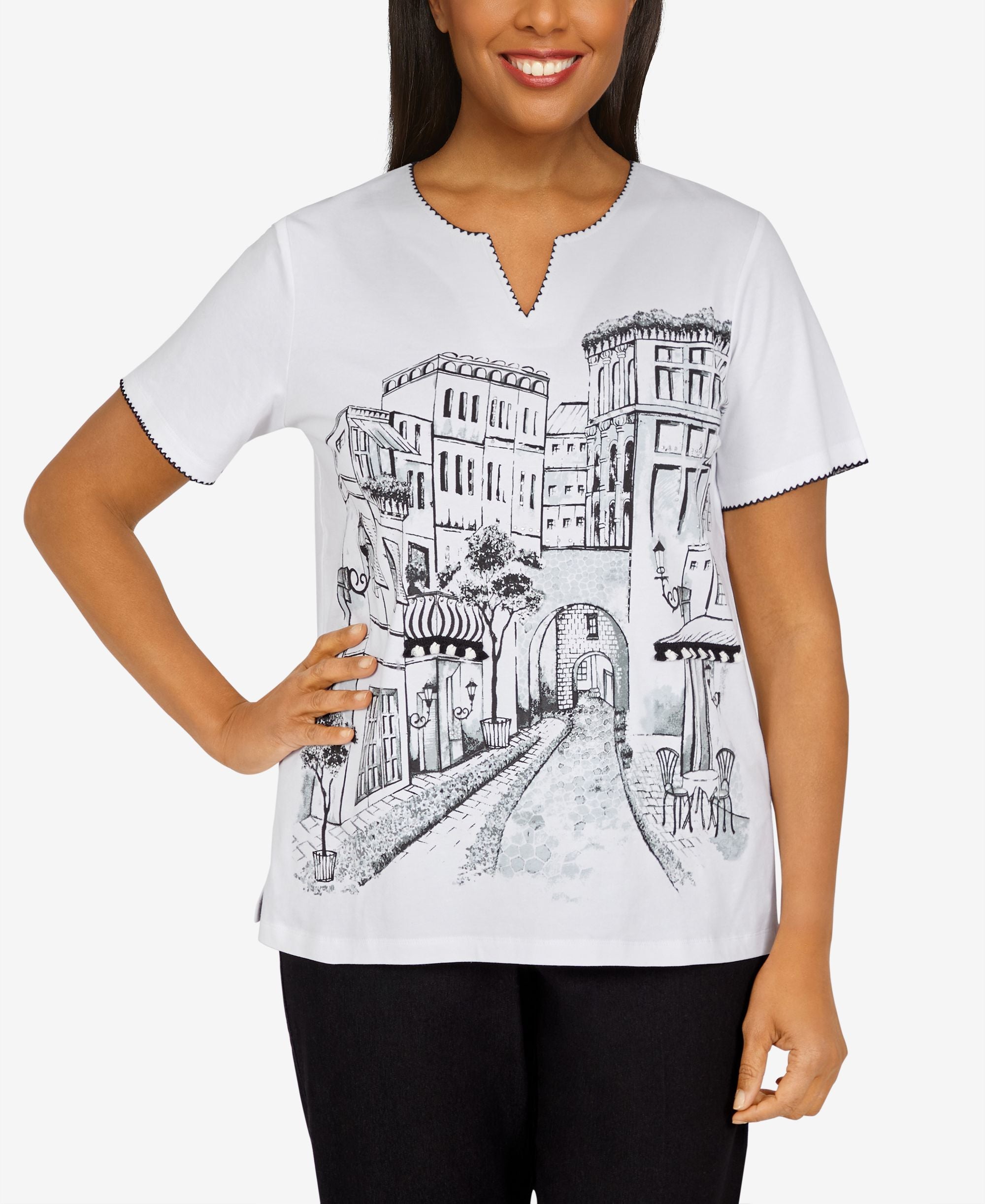 Missy Portofino Womens City Scape Top