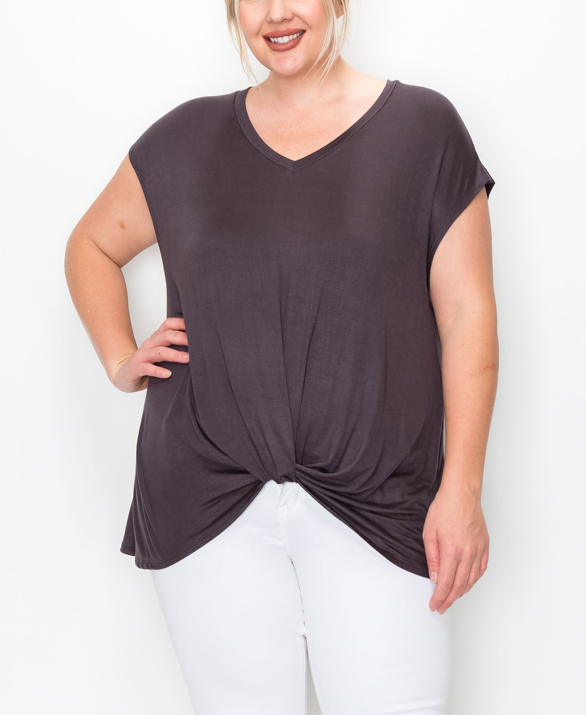 Plus Size V-neck Twist Front Top