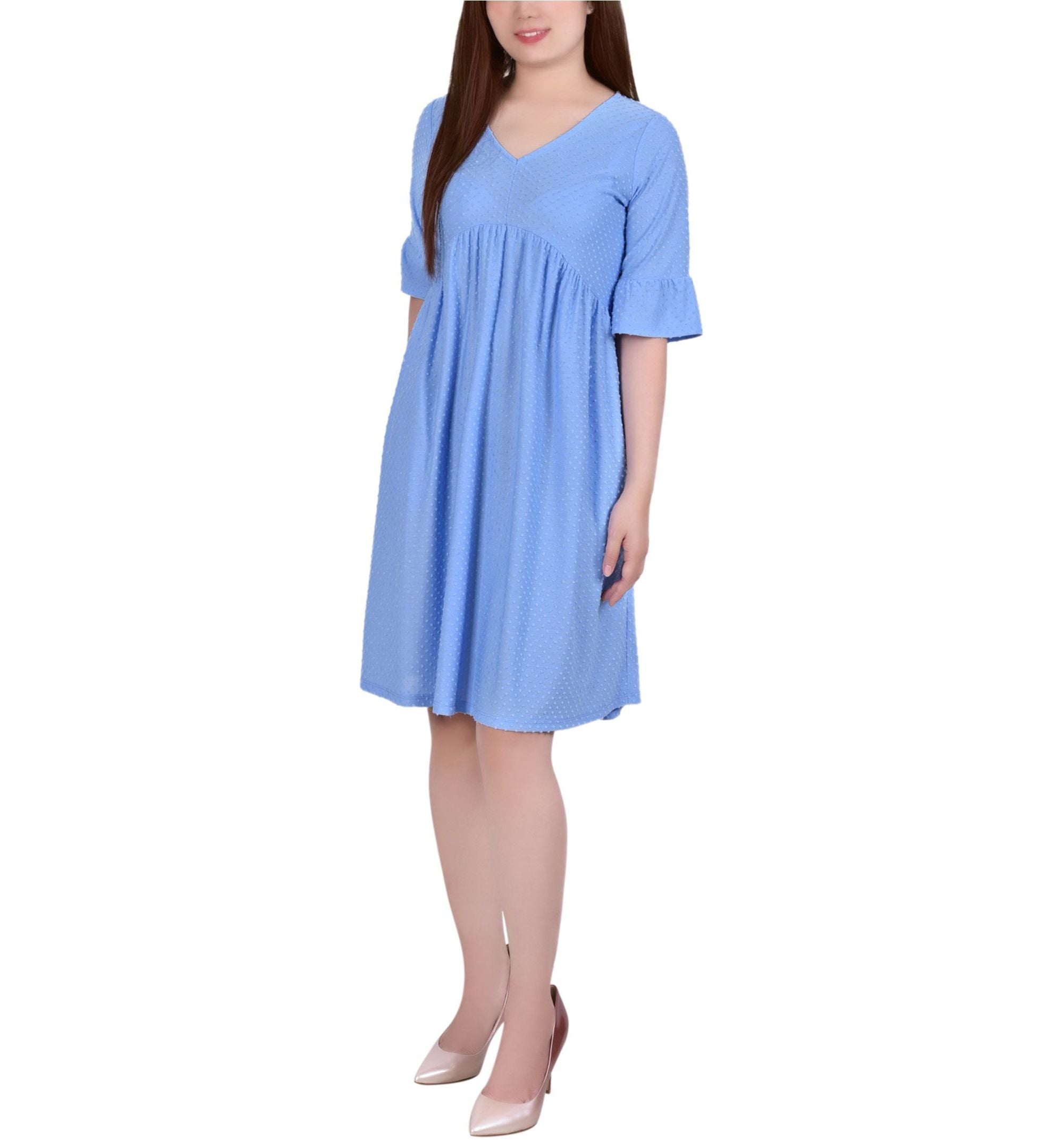 Petite Elbow Sleeve Swiss Dot Empire Dress