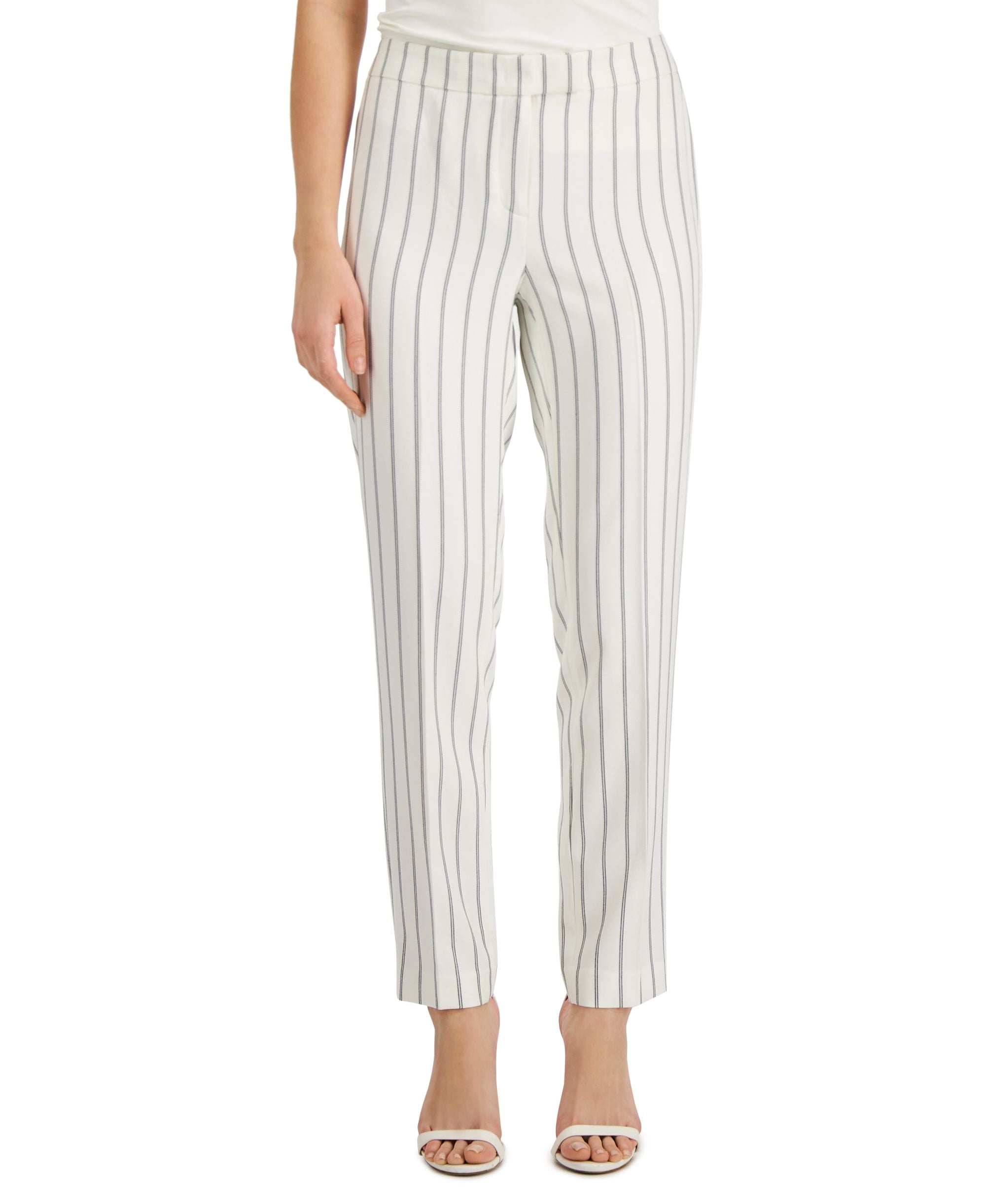 Anne Klein Womens Striped Fly Front Extend Tab Pants