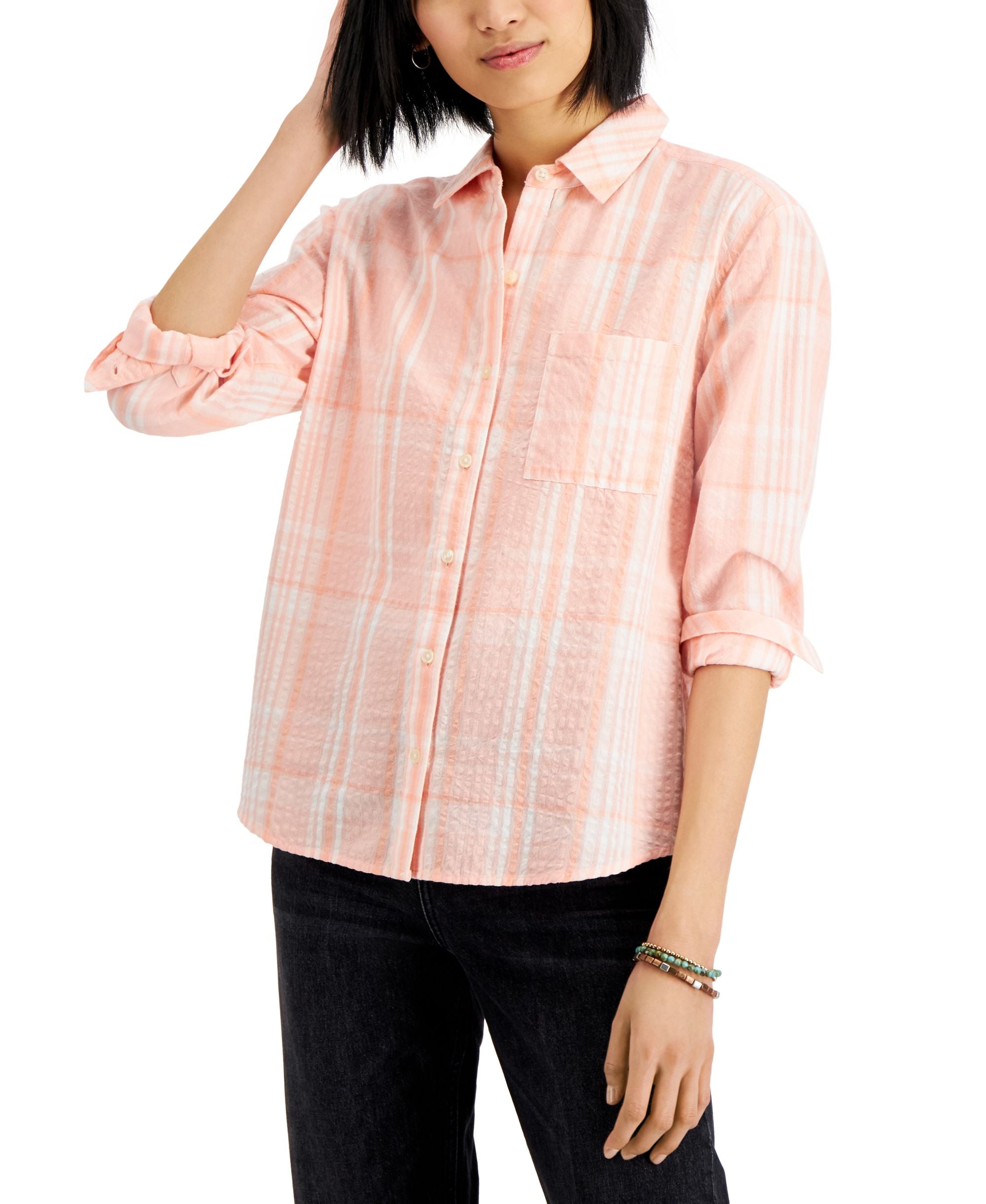 Style & Co Cotton Plaid Boyfriend Shirt
