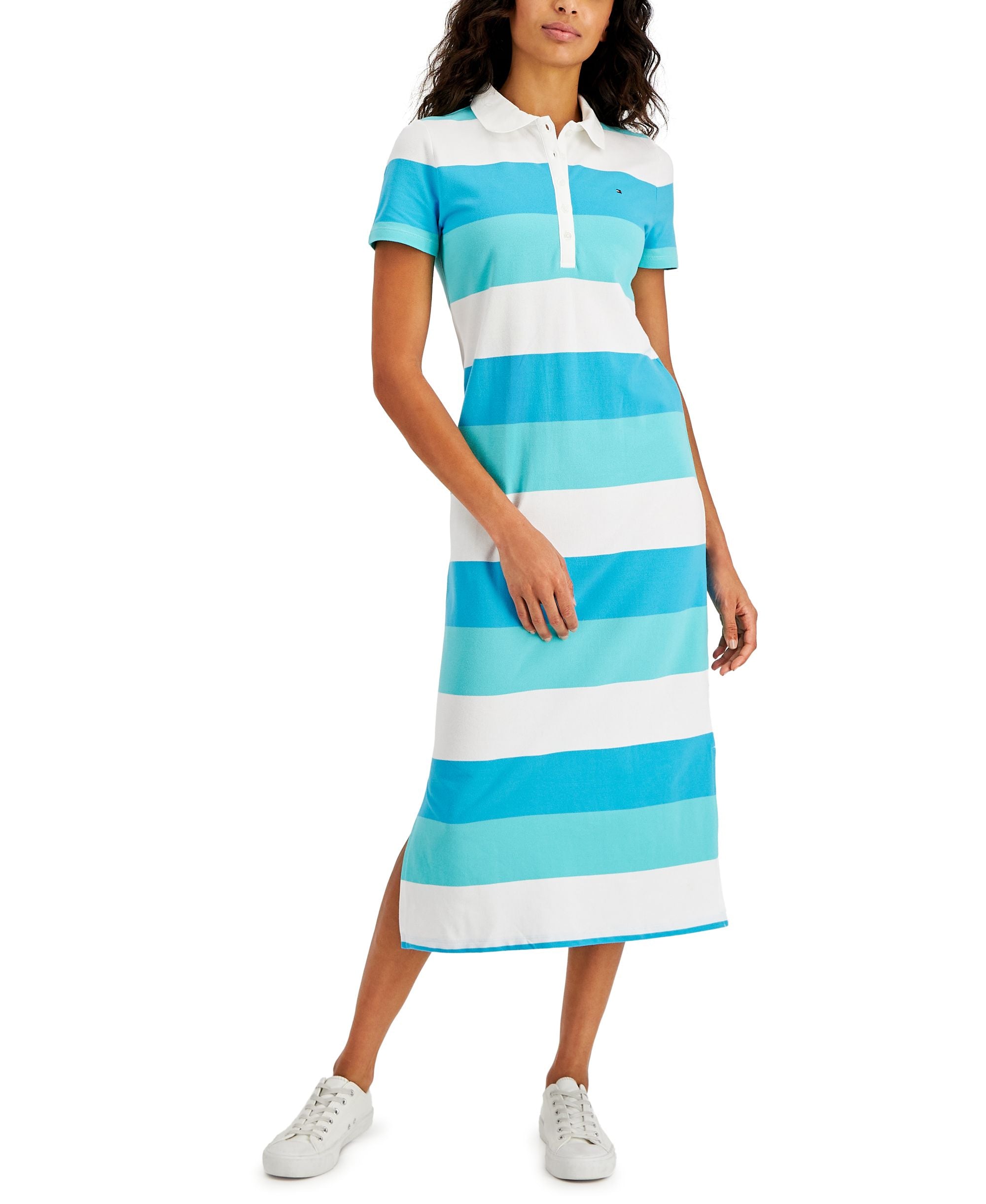Tommy Hilfiger Womens Striped Polo Midi Dress