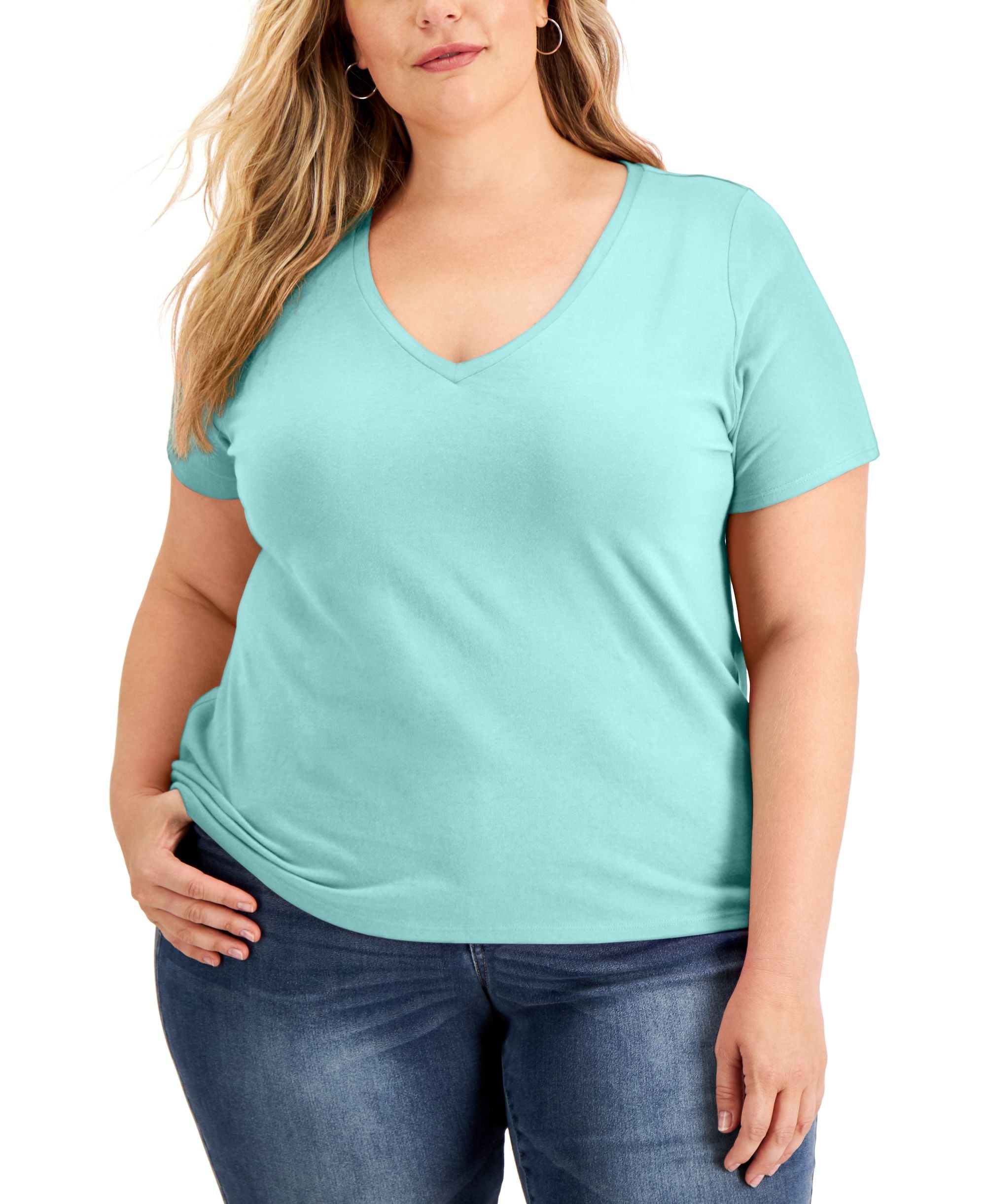 INC International Concepts Plus Size Cotton V Neck Top