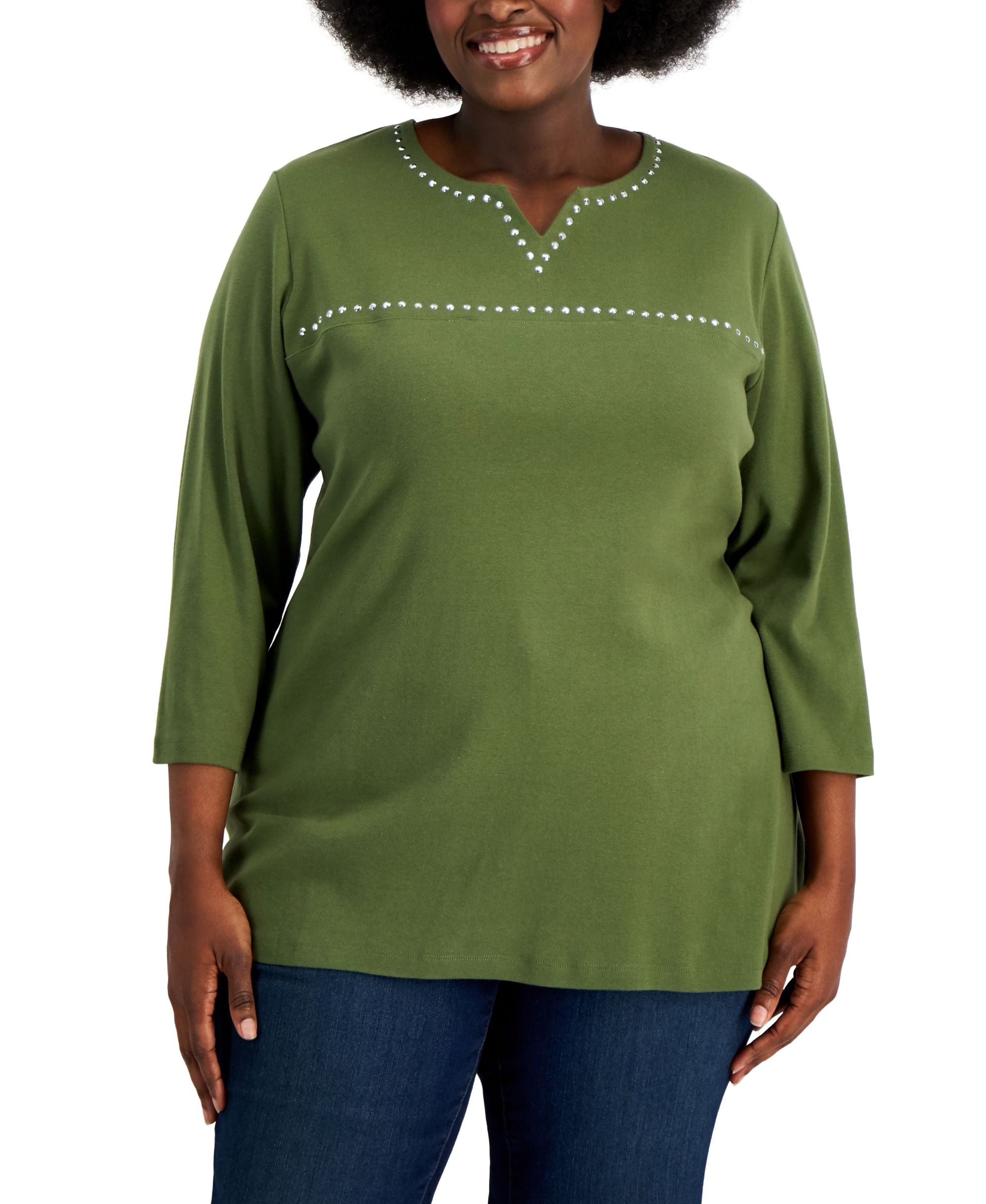 Plus Size Embellished Cotton Tunic