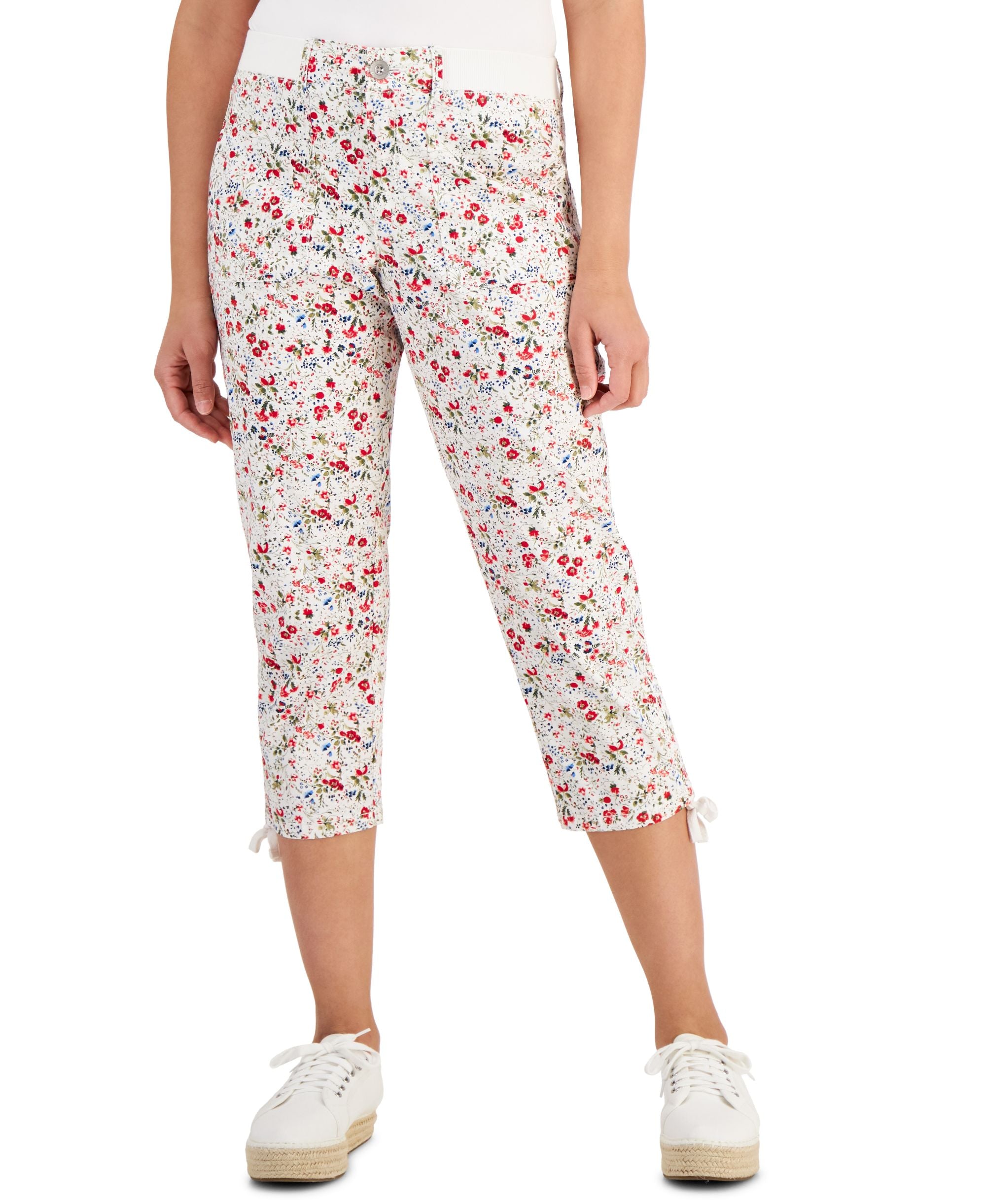Style & Co Womens Printed Tie Hem Cropped Pants