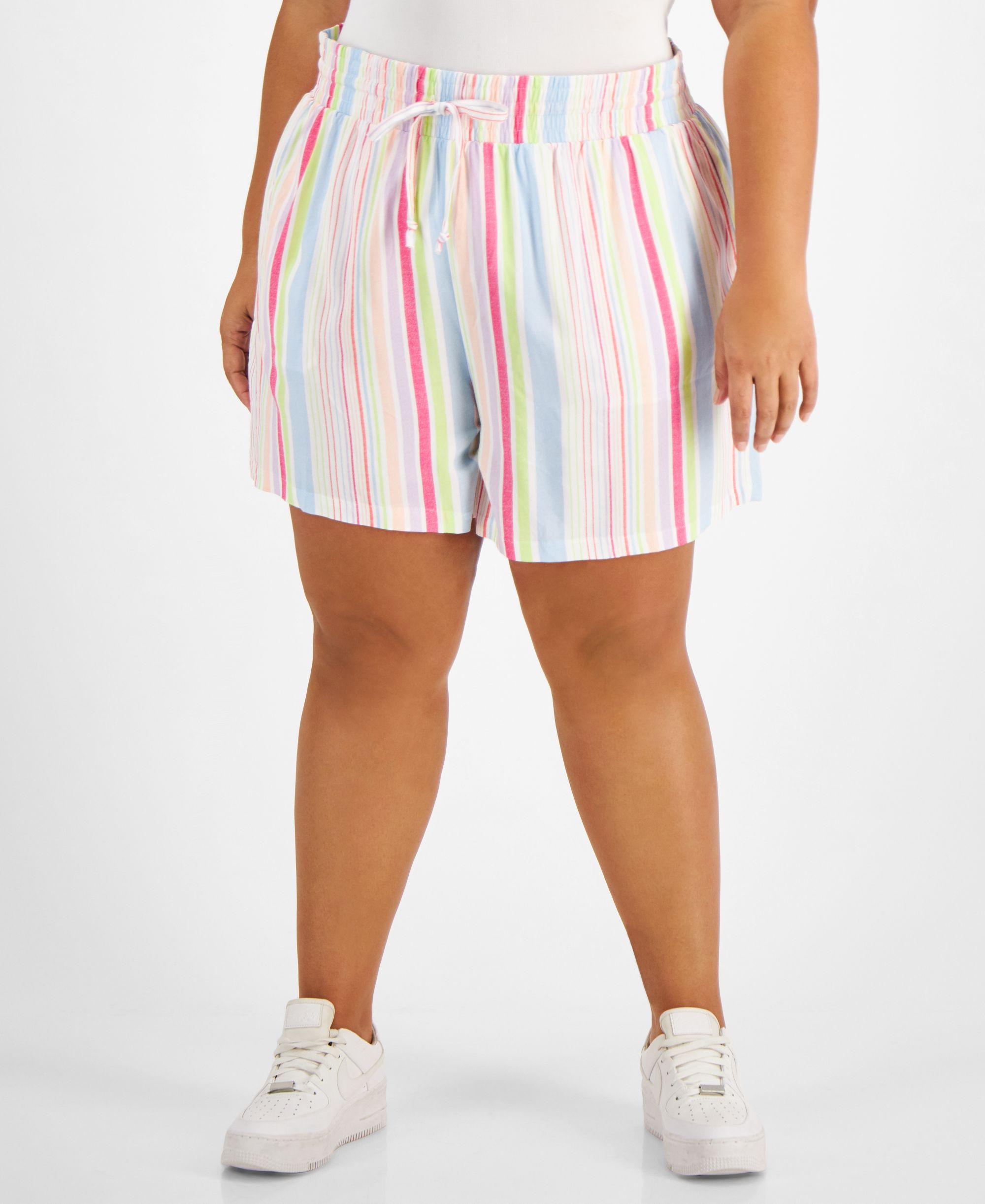 Trendy Plus Size Striped Pull-On Shorts