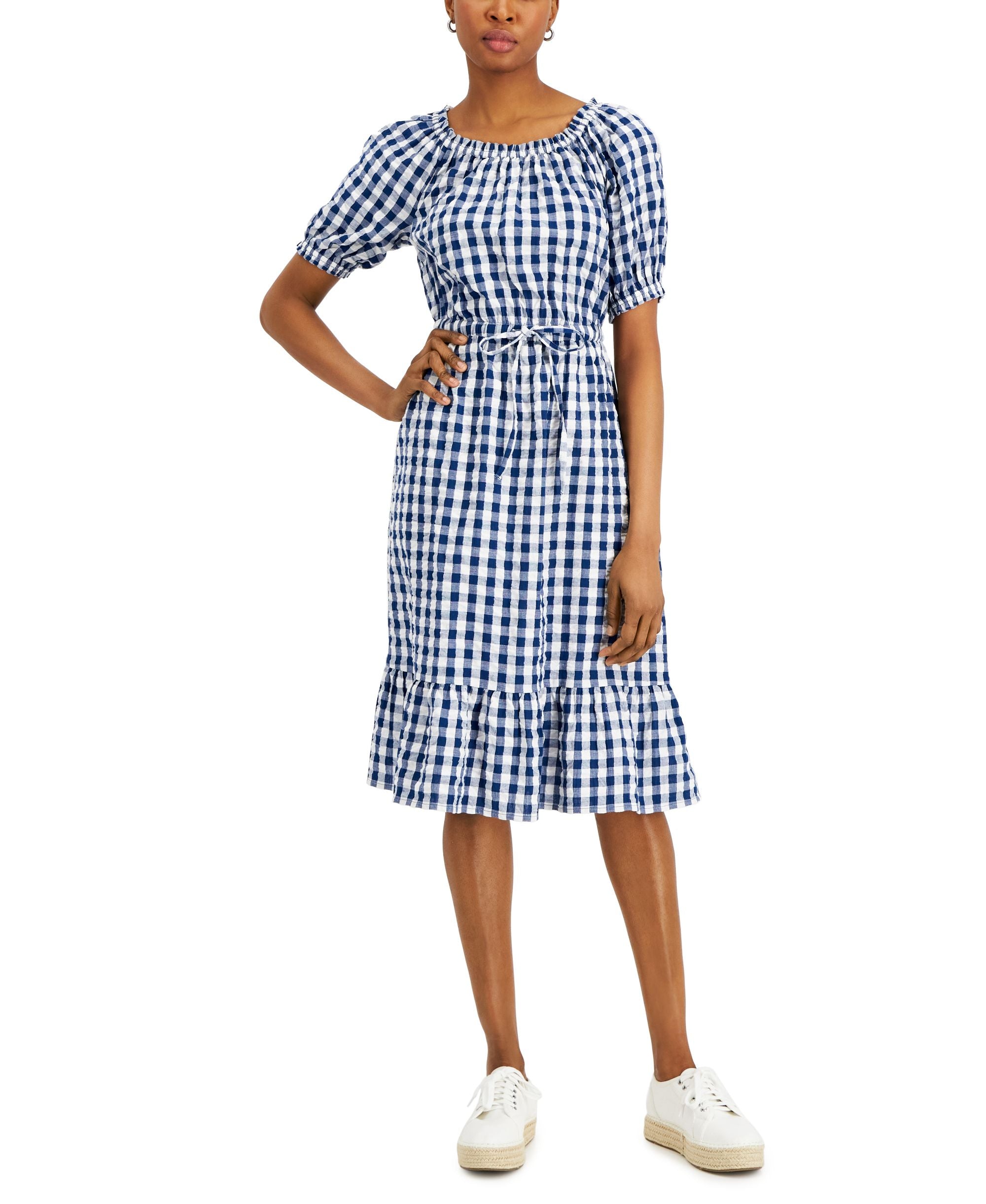 Style & Co Womens Printed Tie Waist Dress
