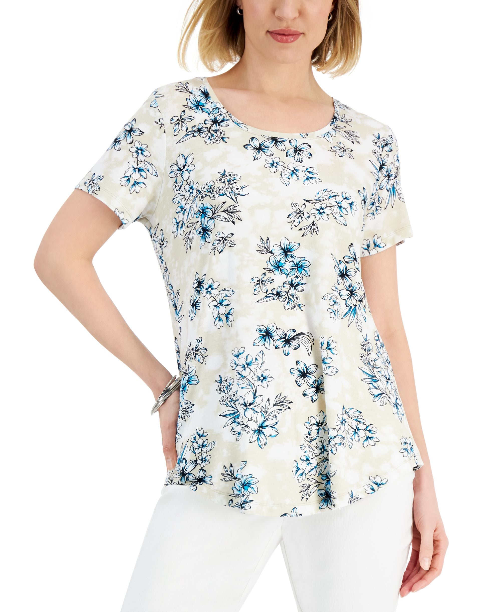 JM Collection Womens Floral Print Short Sleeve Top