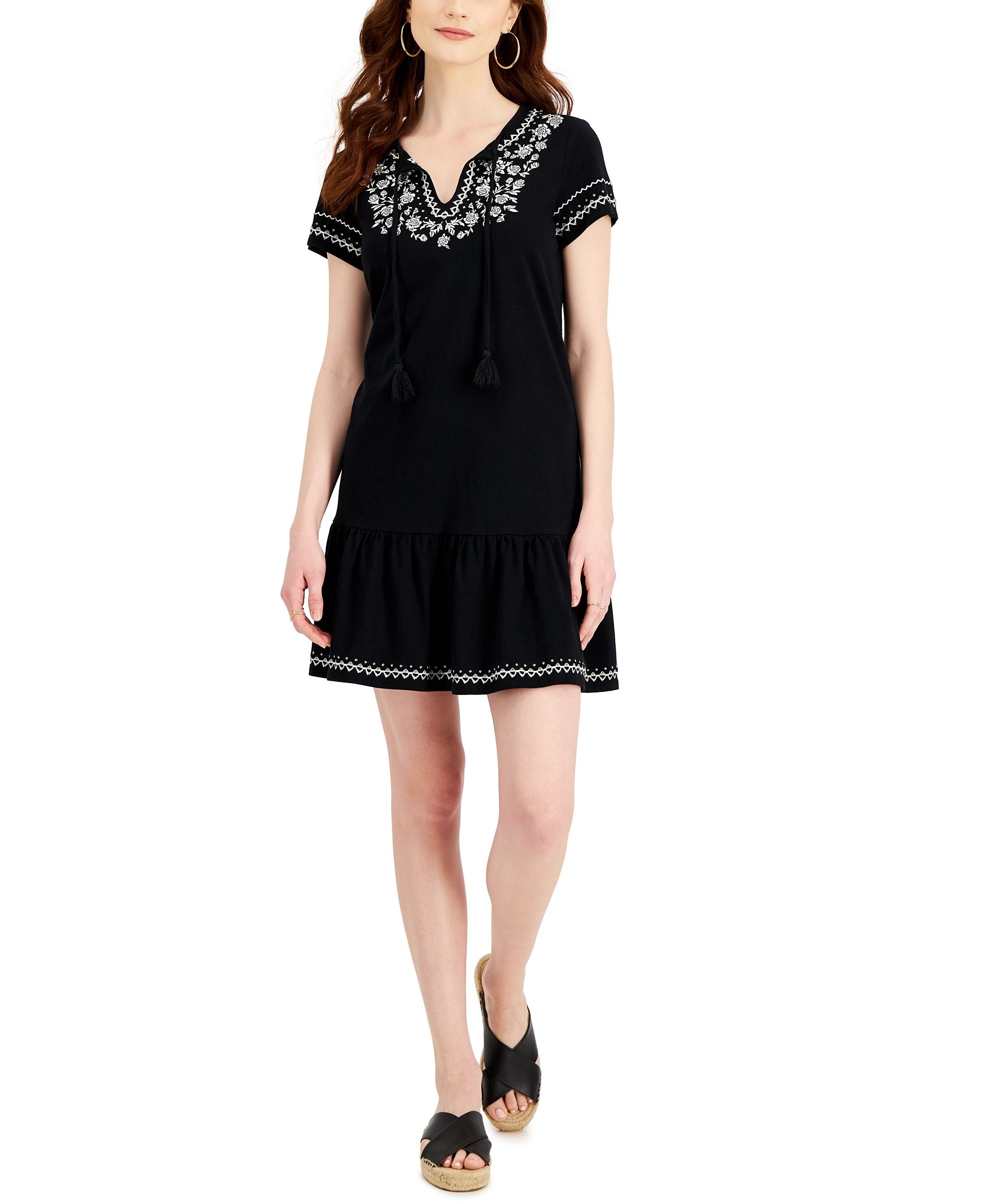 Style & Co Womens Embroidered Peasant Dress