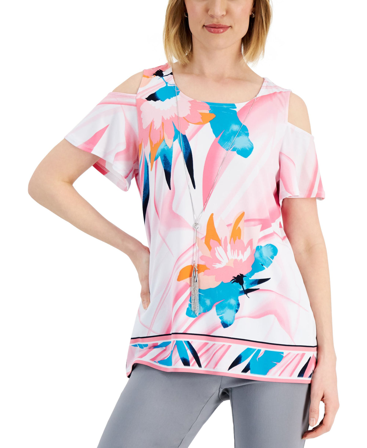 JM Collection Petite Printed Cold-Shoulder Tunic