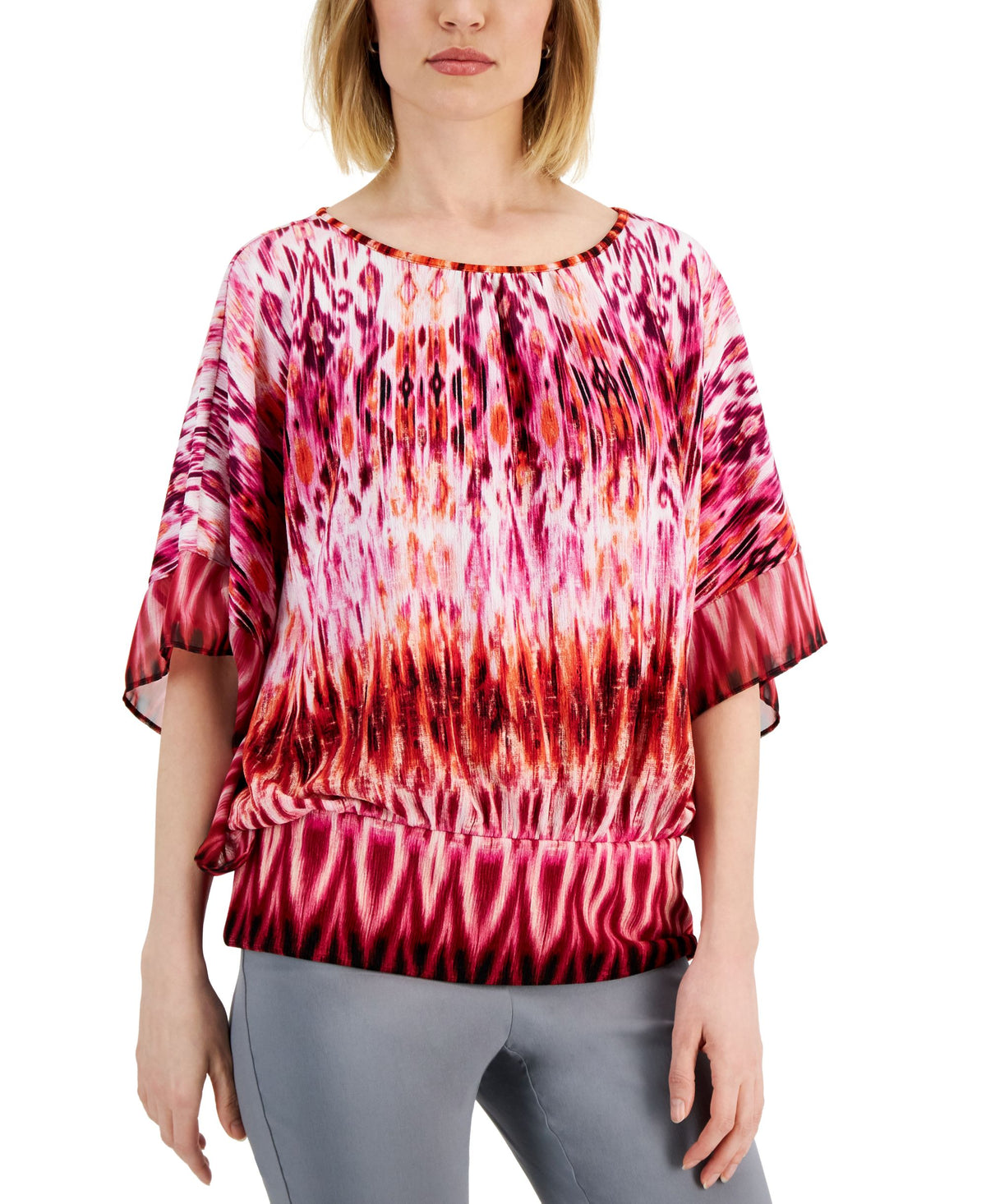 JM Collection Ikat Print Fitted Waist Top