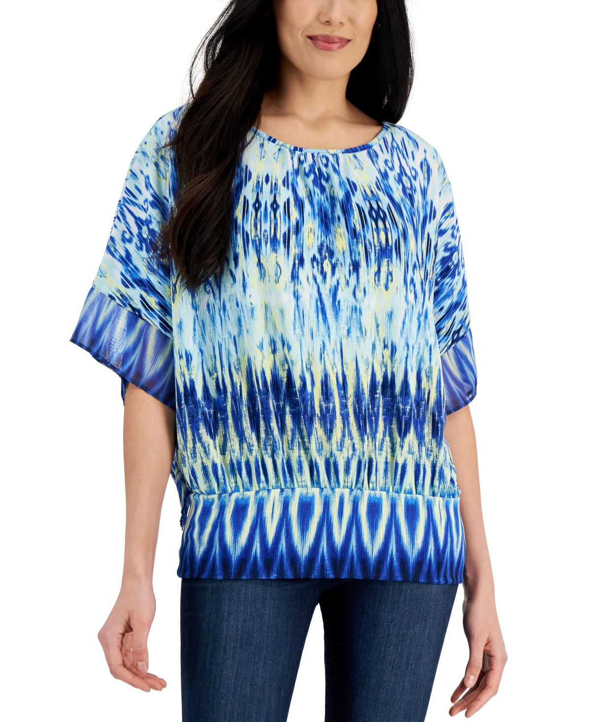 JM Collection Ikat Print Fitted Waist Top