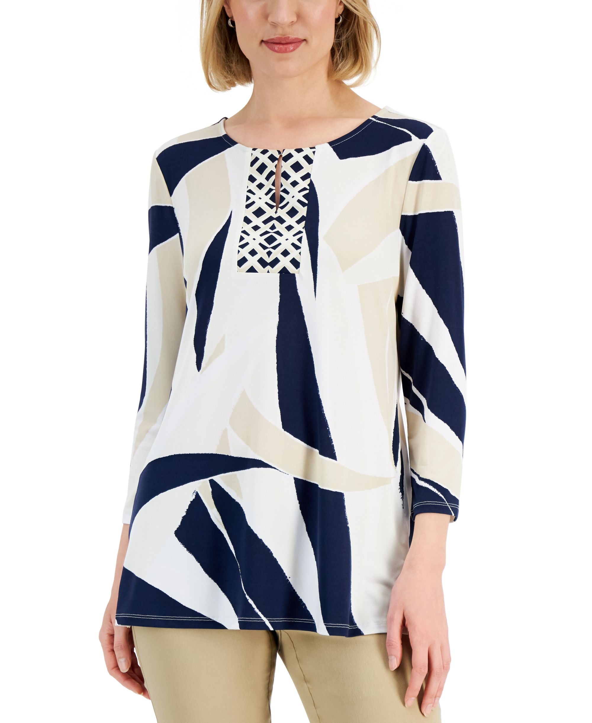 JM Collection Womens Printed Keyhole Top