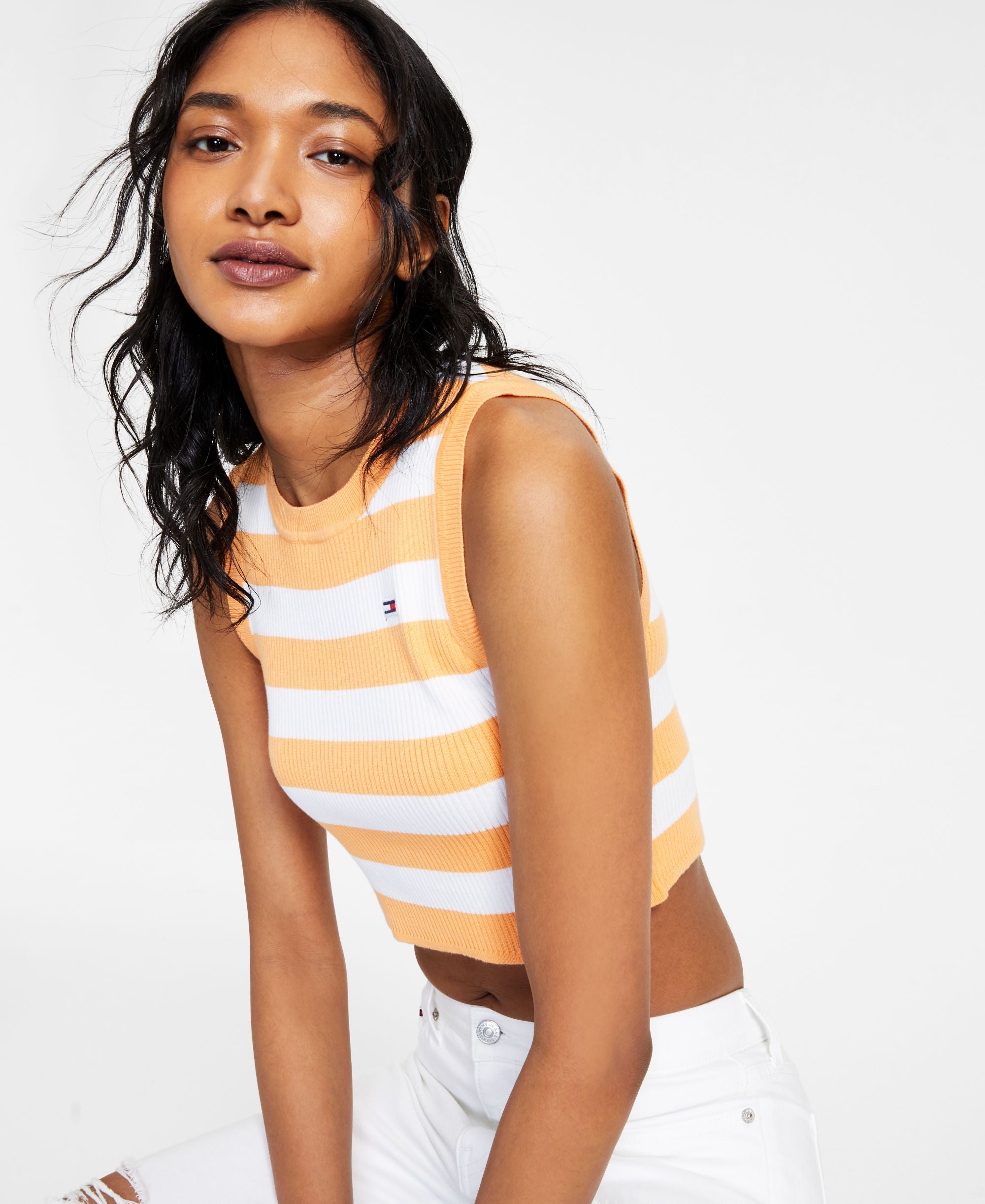 Tommy Jeans Womens Striped Cropped Sweater Tank Top