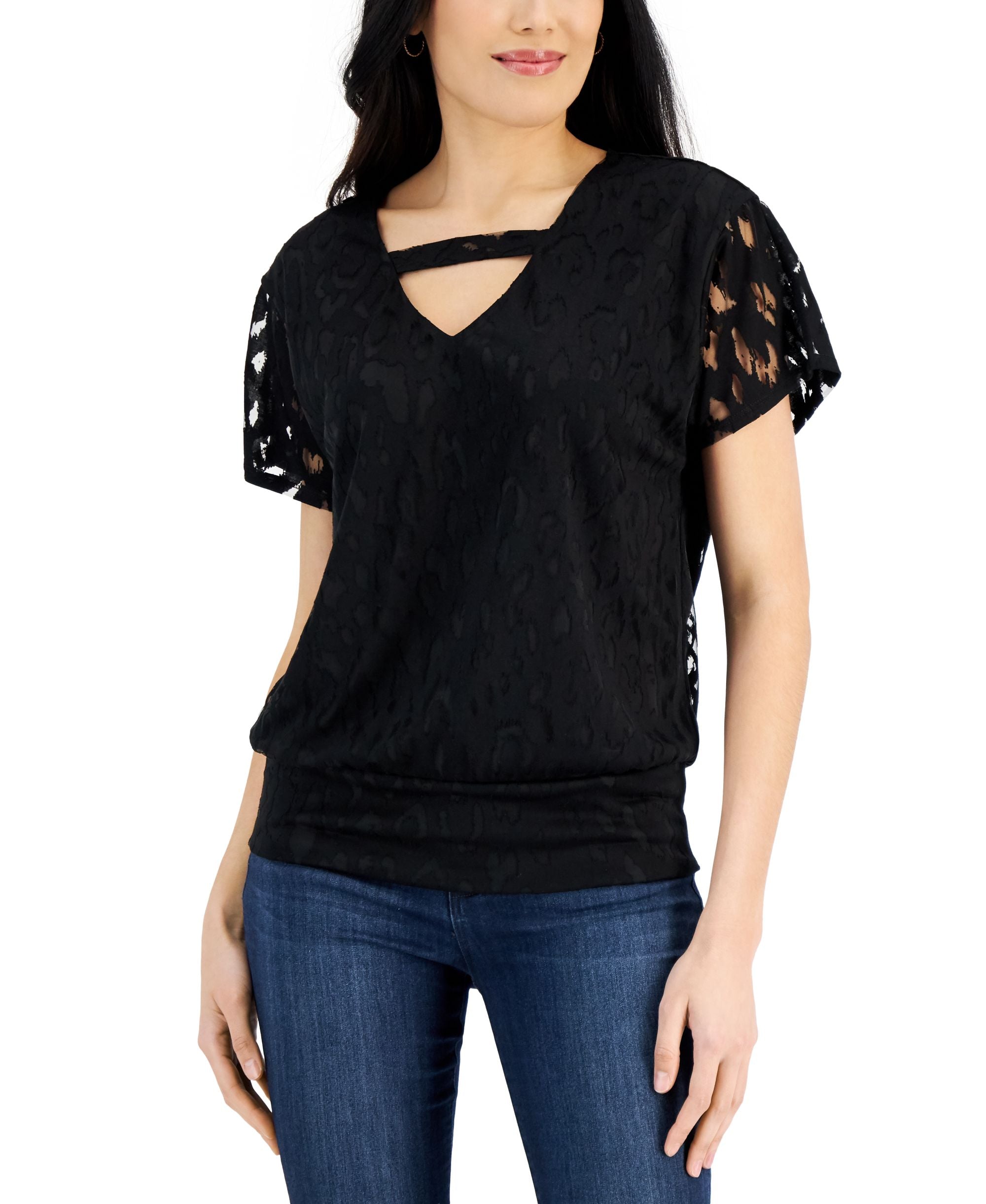 JM Collection Animal Print Burnout Top
