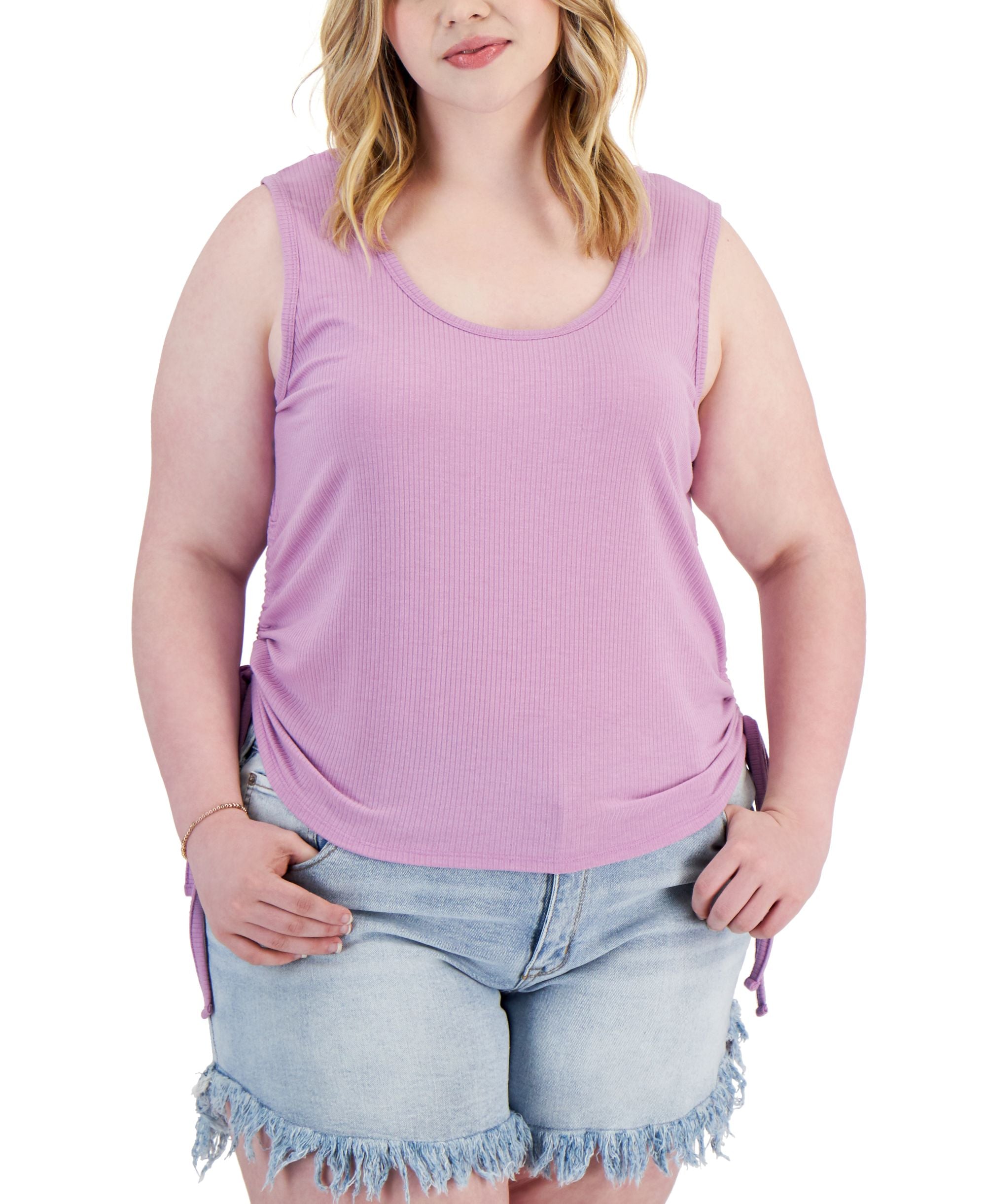 Trendy Plus Size Side Rushed Drawstring Tank