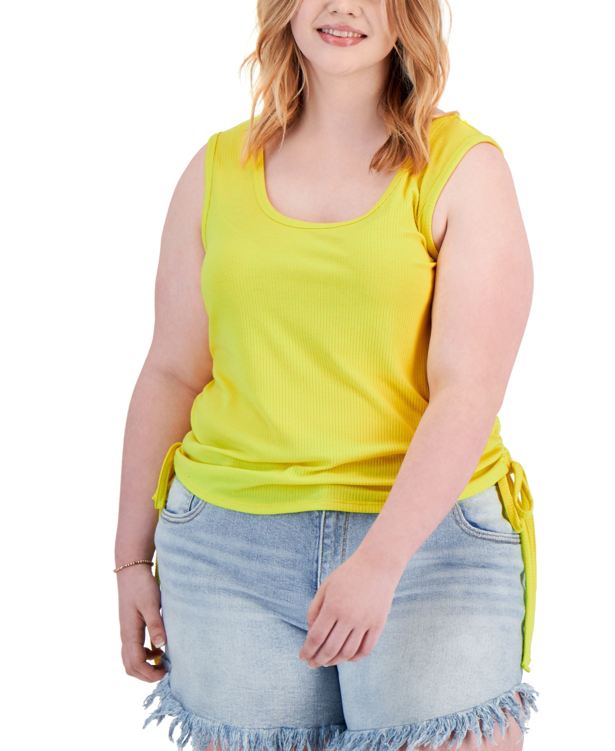 Trendy Plus Size Side Rushed Drawstring Tank