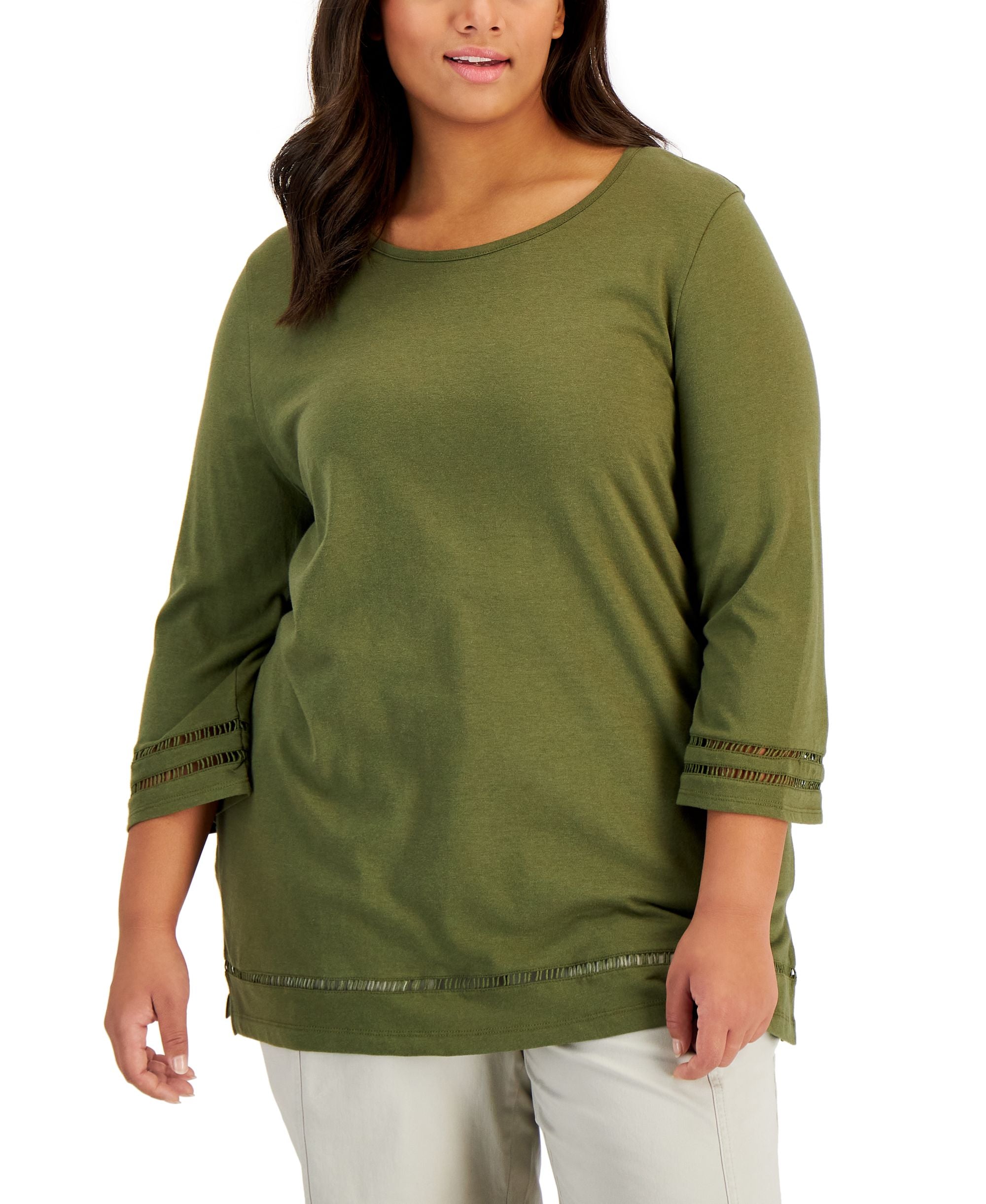 Karen Scott Plus Size Ladder Trim Top