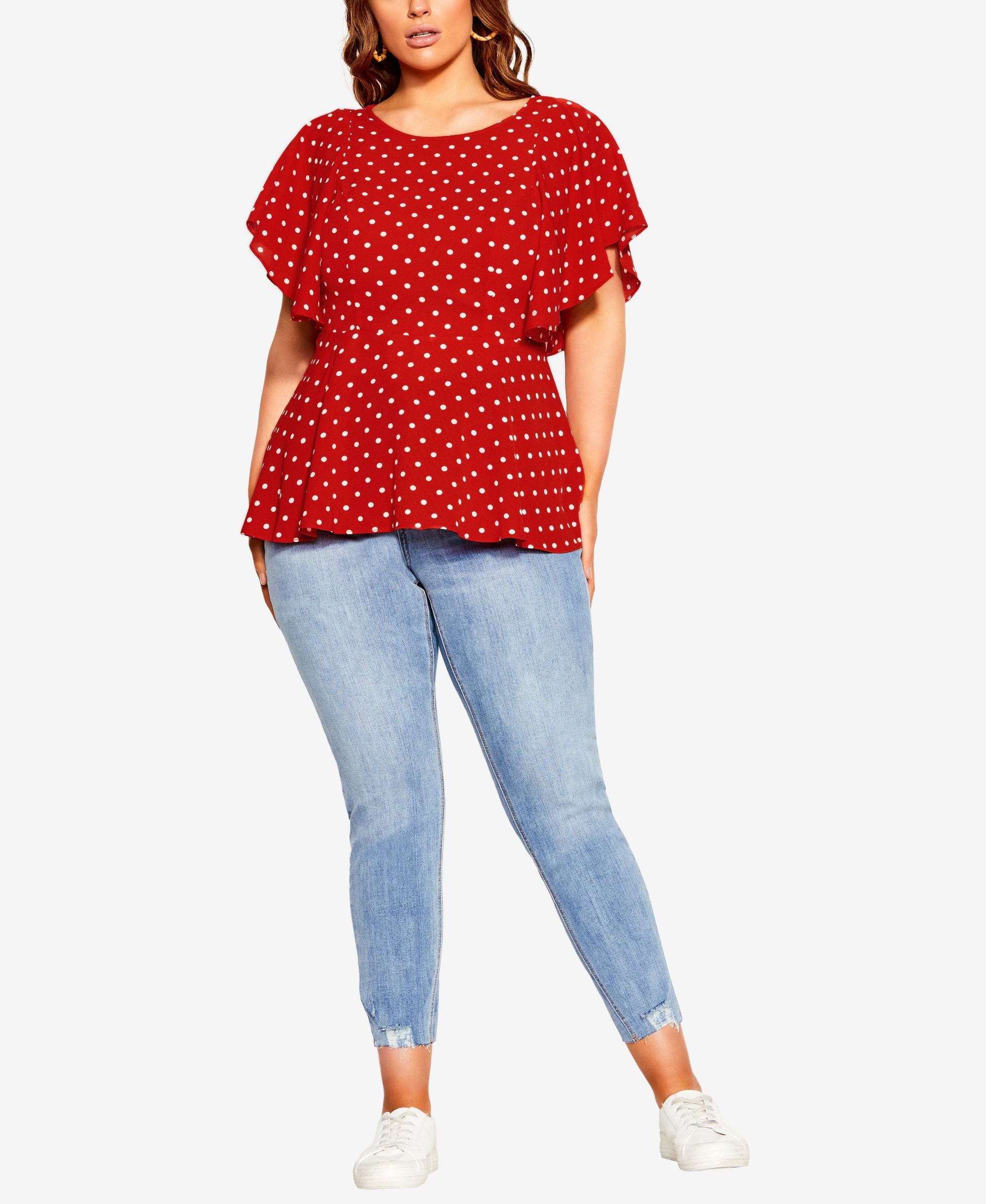 City Chic Trendy Plus Size Red Love Spot V-neck Top