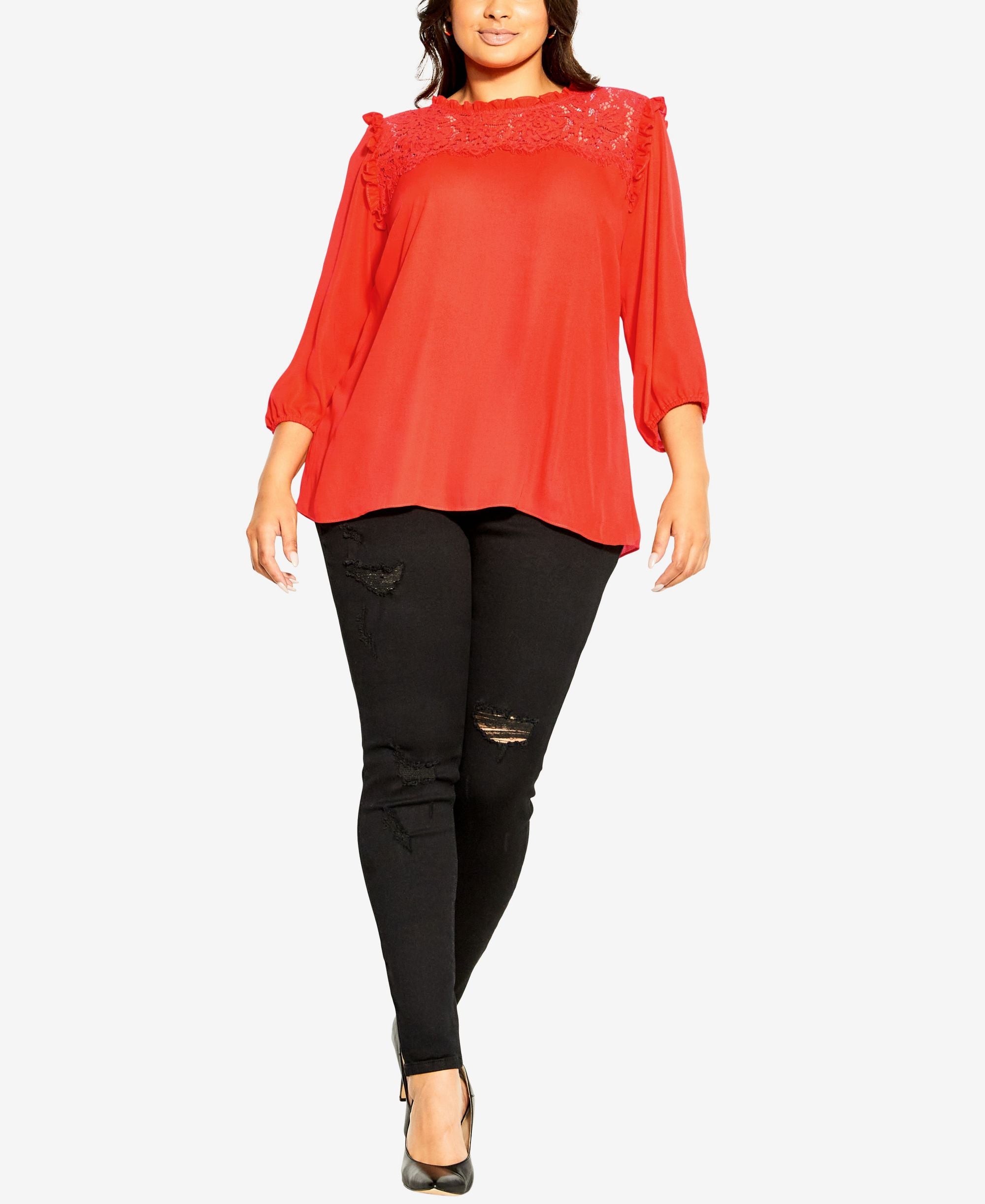 City Chic Trendy Plus Size Lace Angel Elbow Sleeve Top