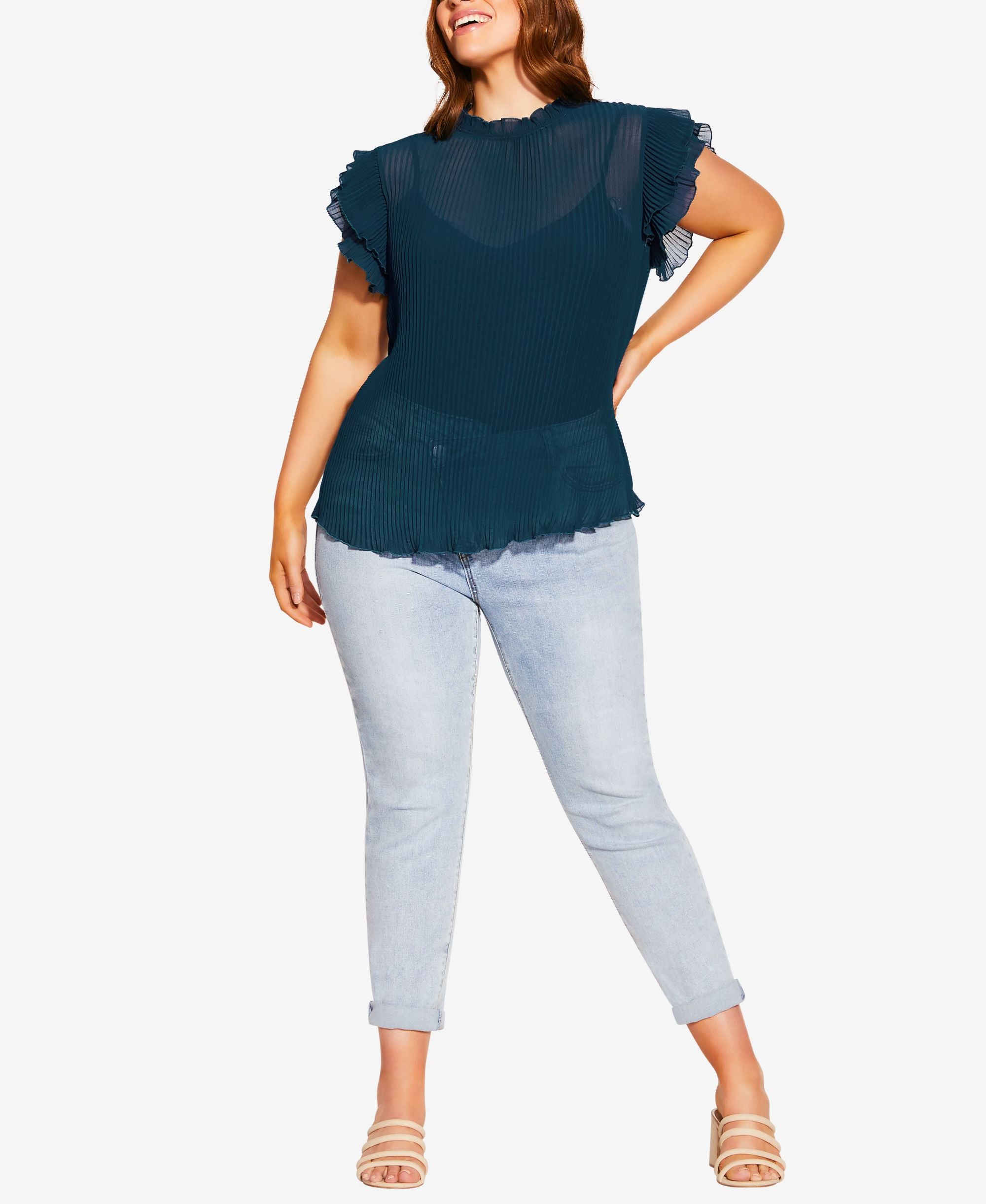 City Chic Off Beat Ruffle Sleeve Top