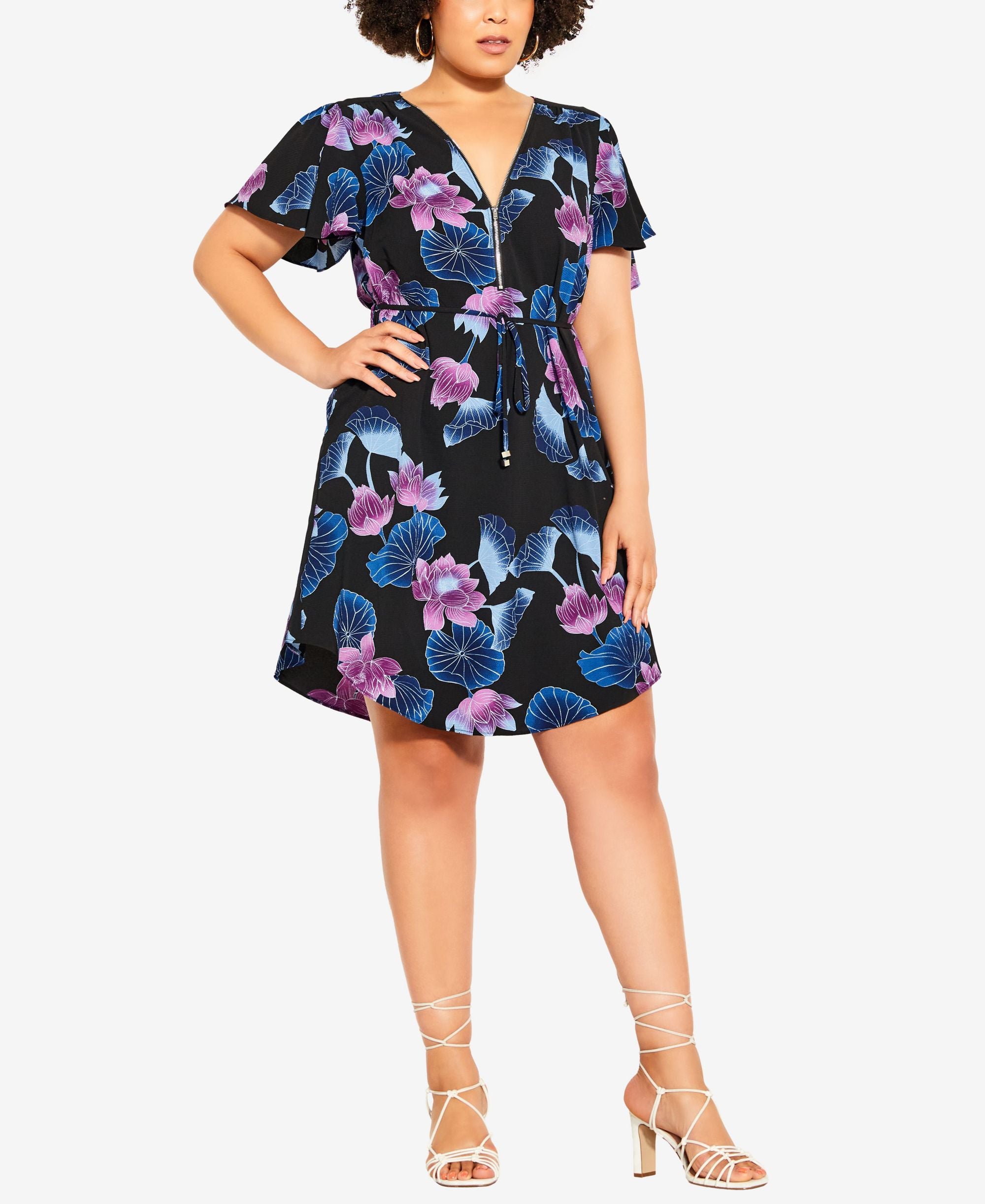 Trendy Plus Size Waterlilly Zip Neck Dress