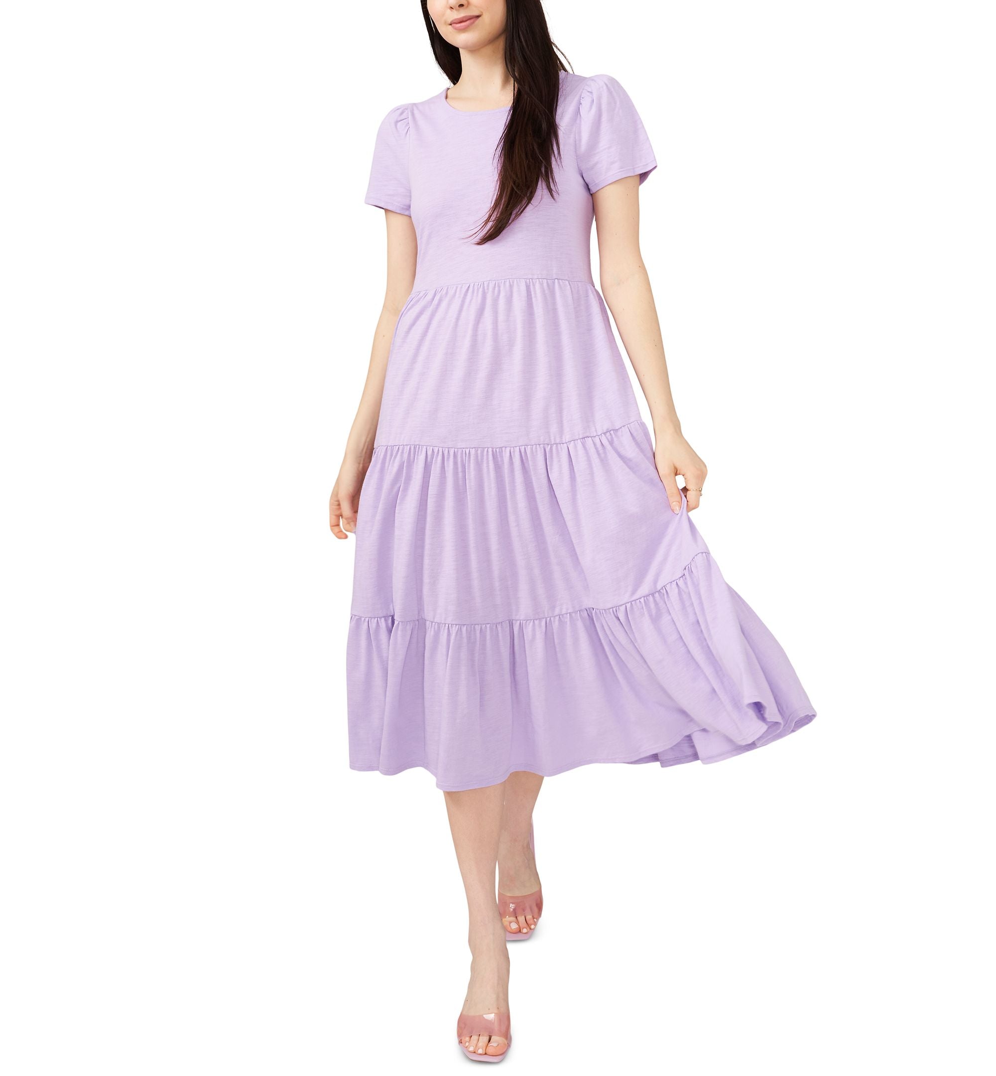 Lacey Tiered Puff-Sleeve Dress