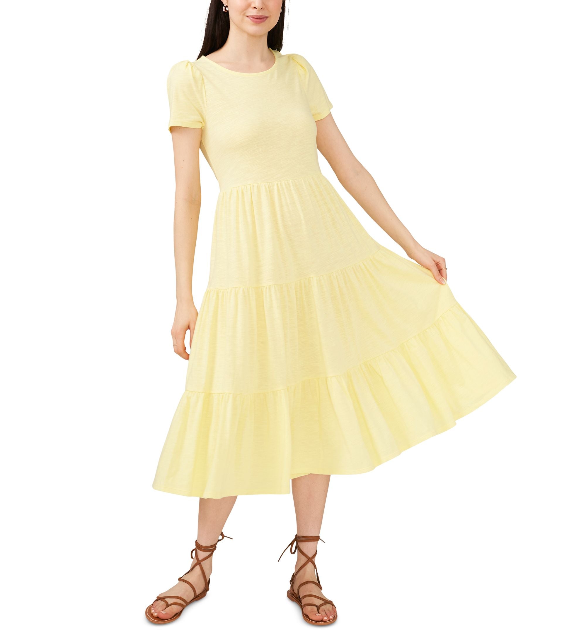 Lacey Tiered Puff-Sleeve Dress