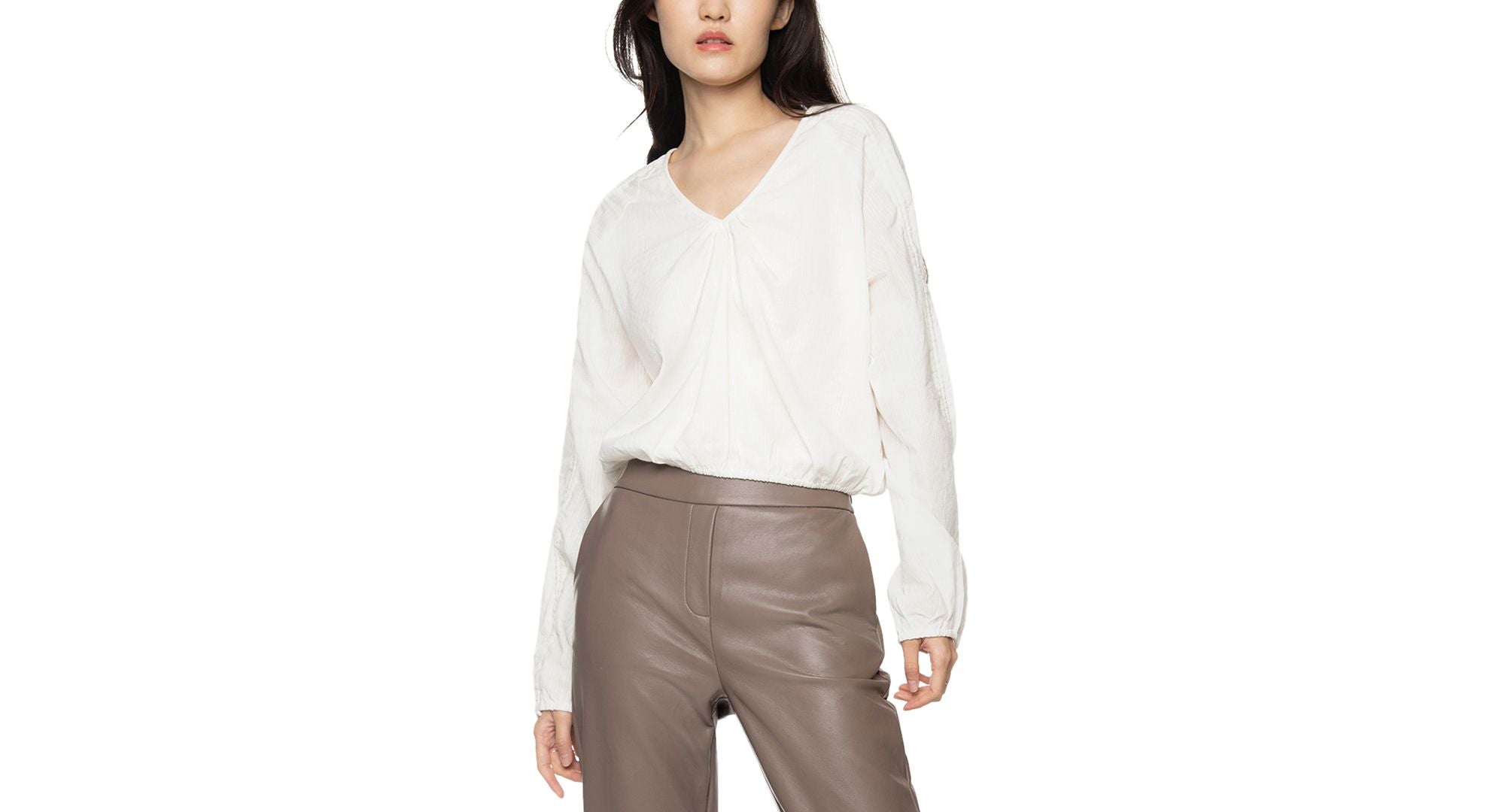 Black Tape Ruched Sleeve Textured Top